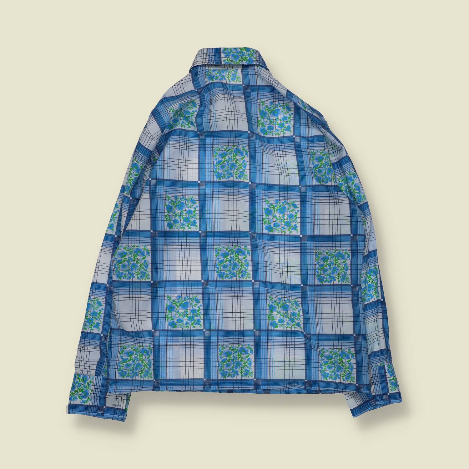 1970s | Floral Check Blouse | Blue & White - 18