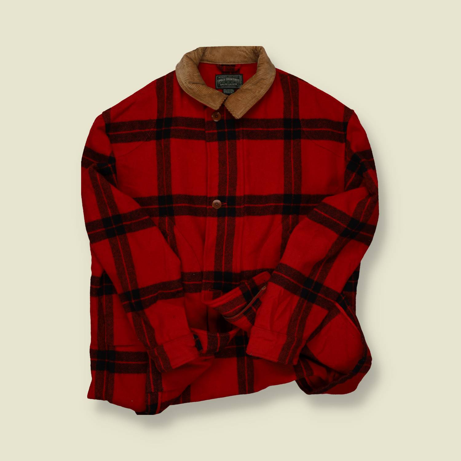 1980s Polo Country Ralph Lauren Red Plaid Wool Jacket – L/XL