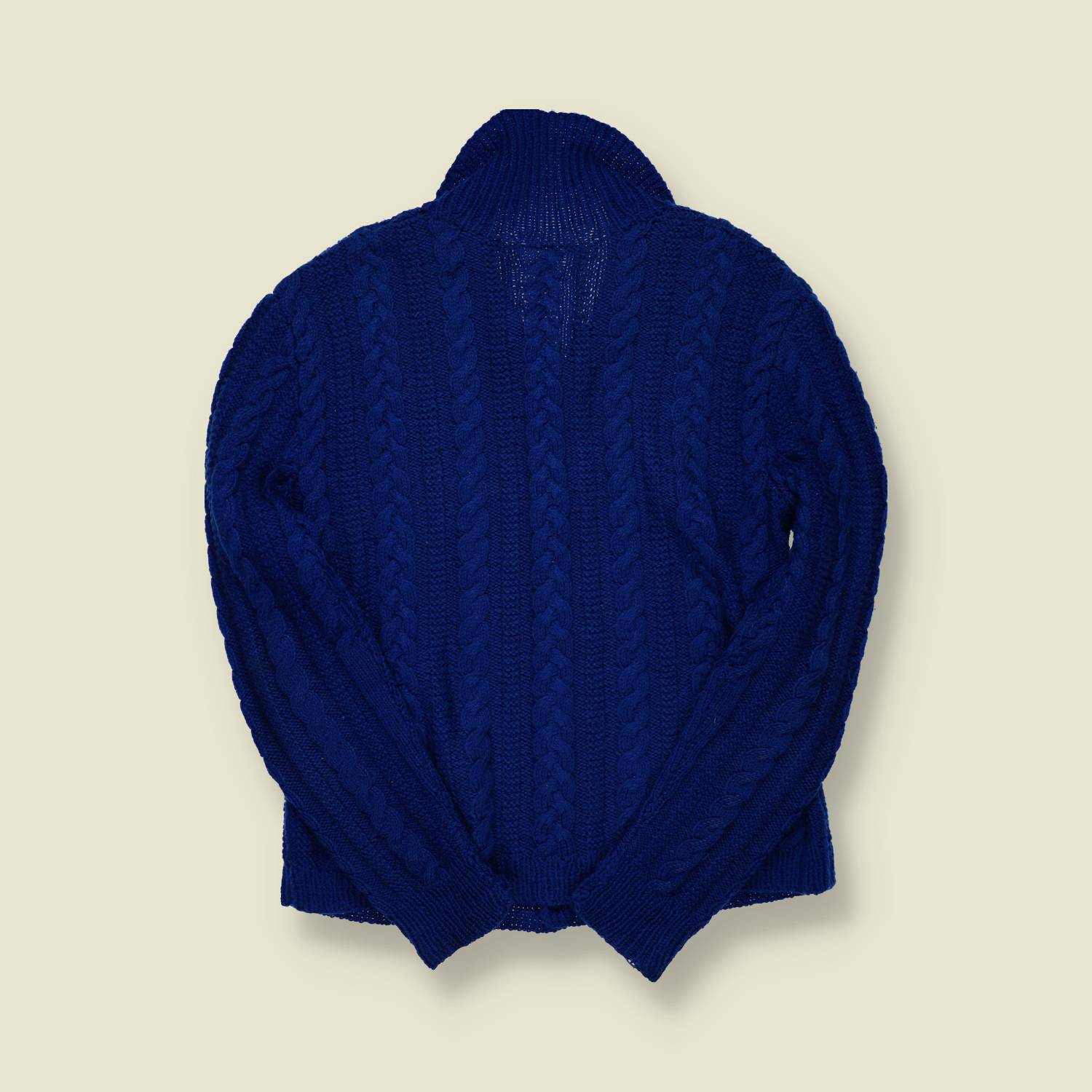 1970s | Hand Knit | Cable Knit Wool Cardigan – Blue - XS/S