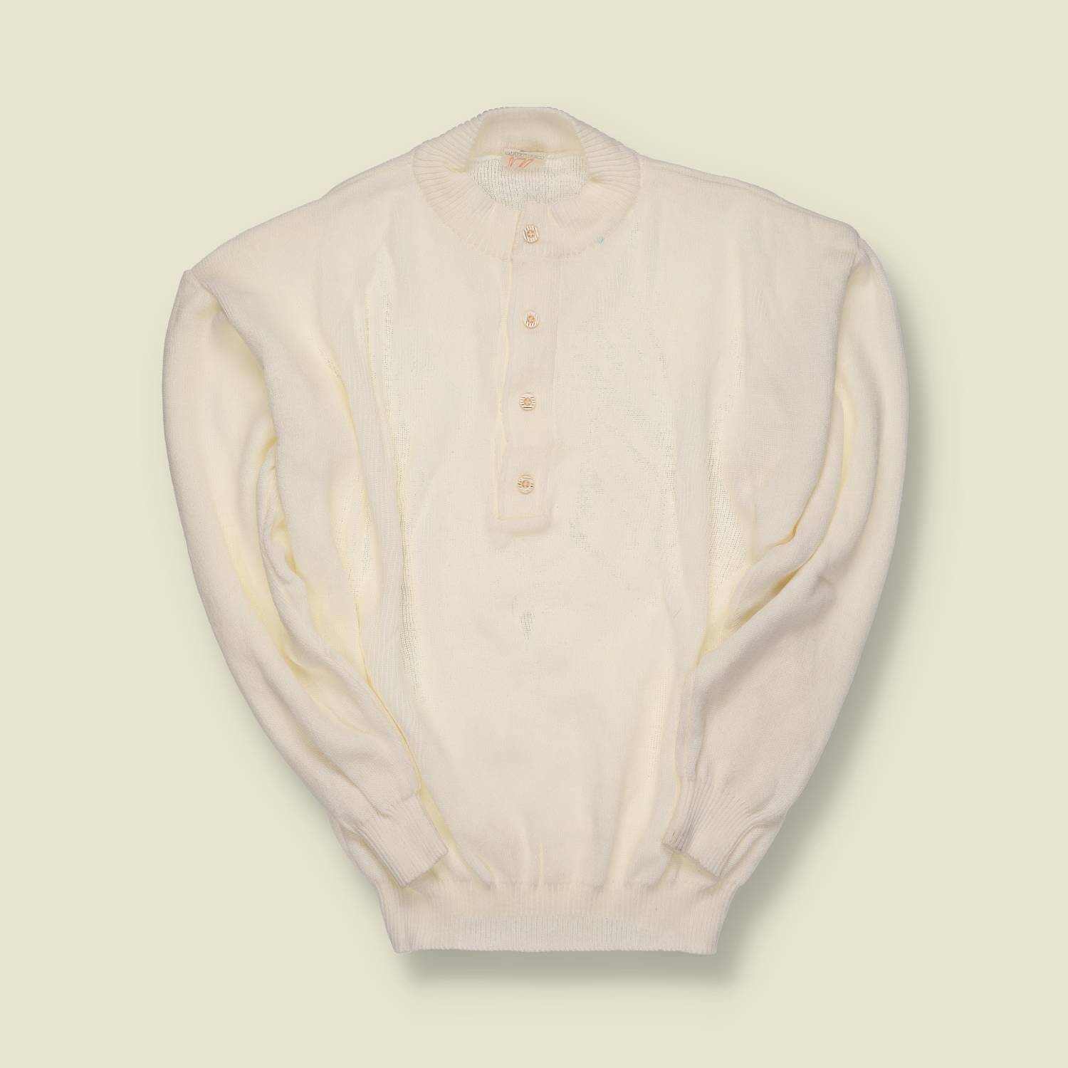 1970s | Unbranded | Knit Henley Sweater – Off White - S
