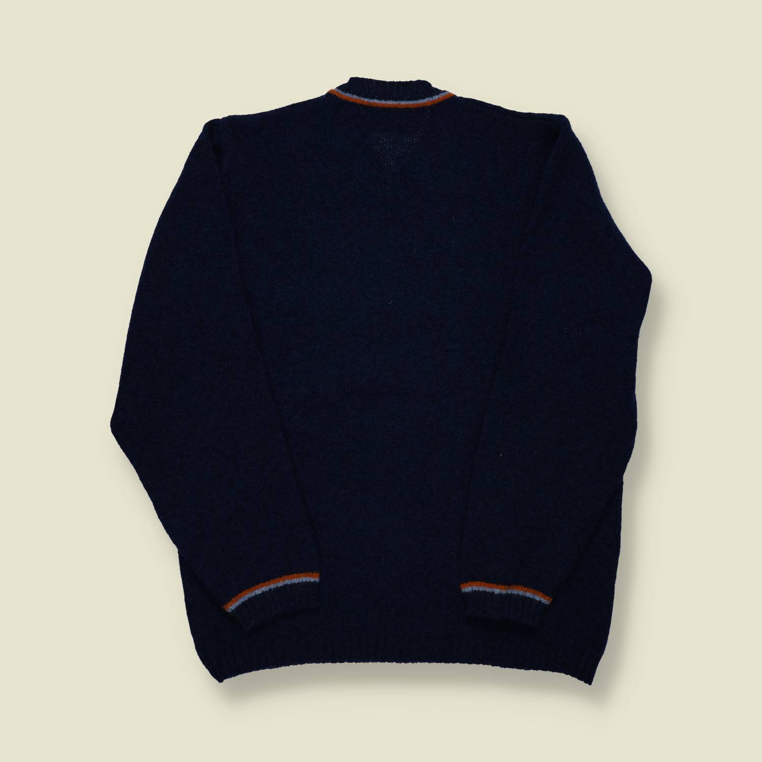 1970s | Shetland | Wool V-Neck Knit – Navy with Tipped Trim - M