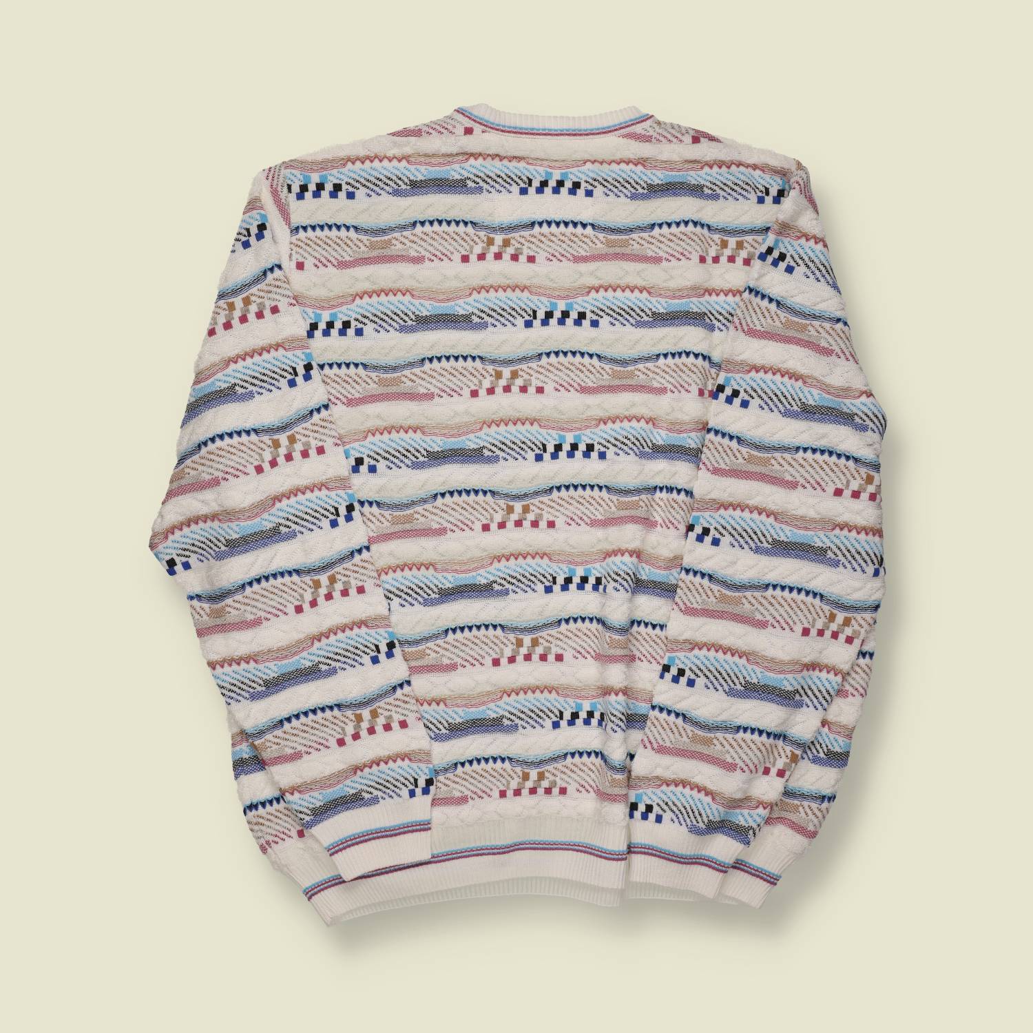 1990s | Roger Kent | Textured Pattern Knit – Cream / Multi (Coogi Style) - L