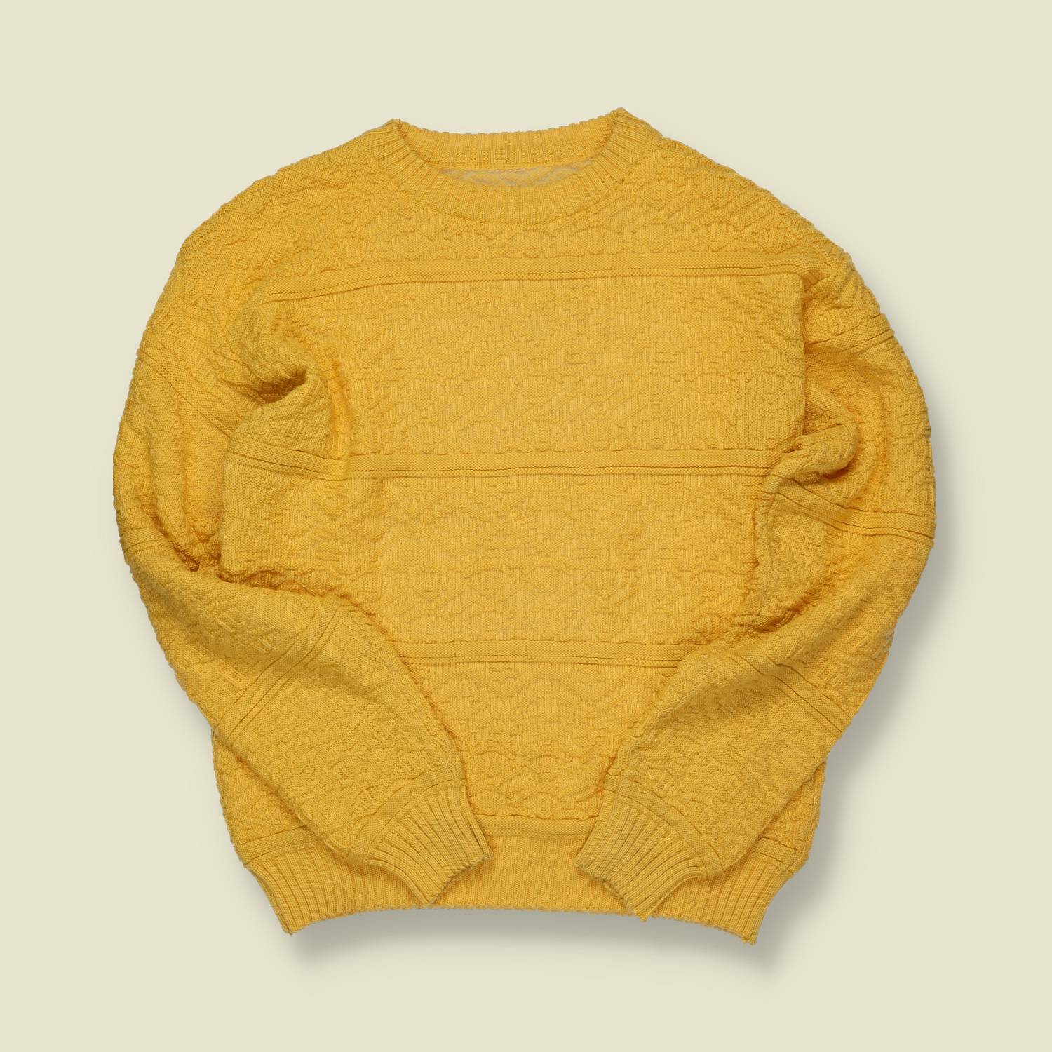 1980s | Unbranded | Textured Wool Crew Knit – Mustard Yellow - M