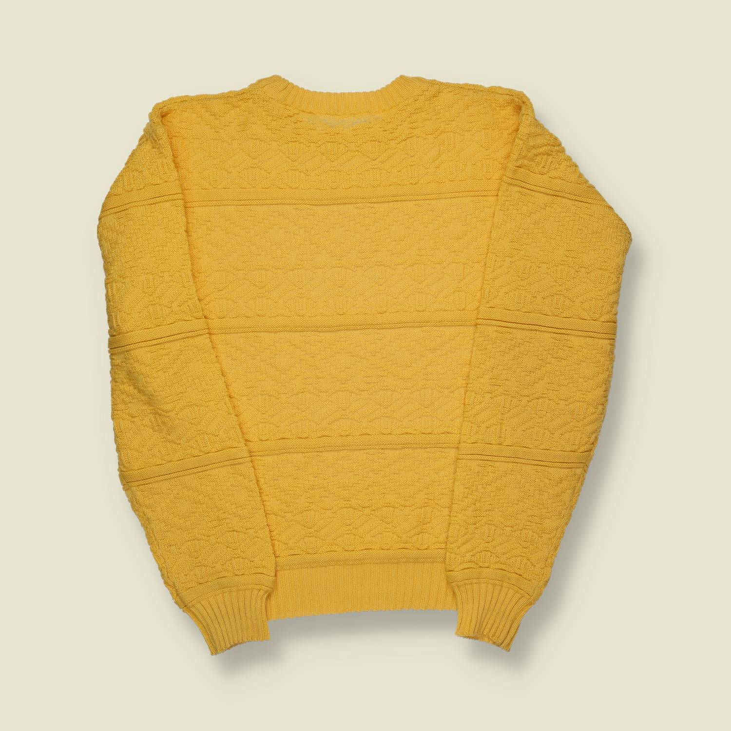 1980s | Unbranded | Textured Wool Crew Knit – Mustard Yellow - M
