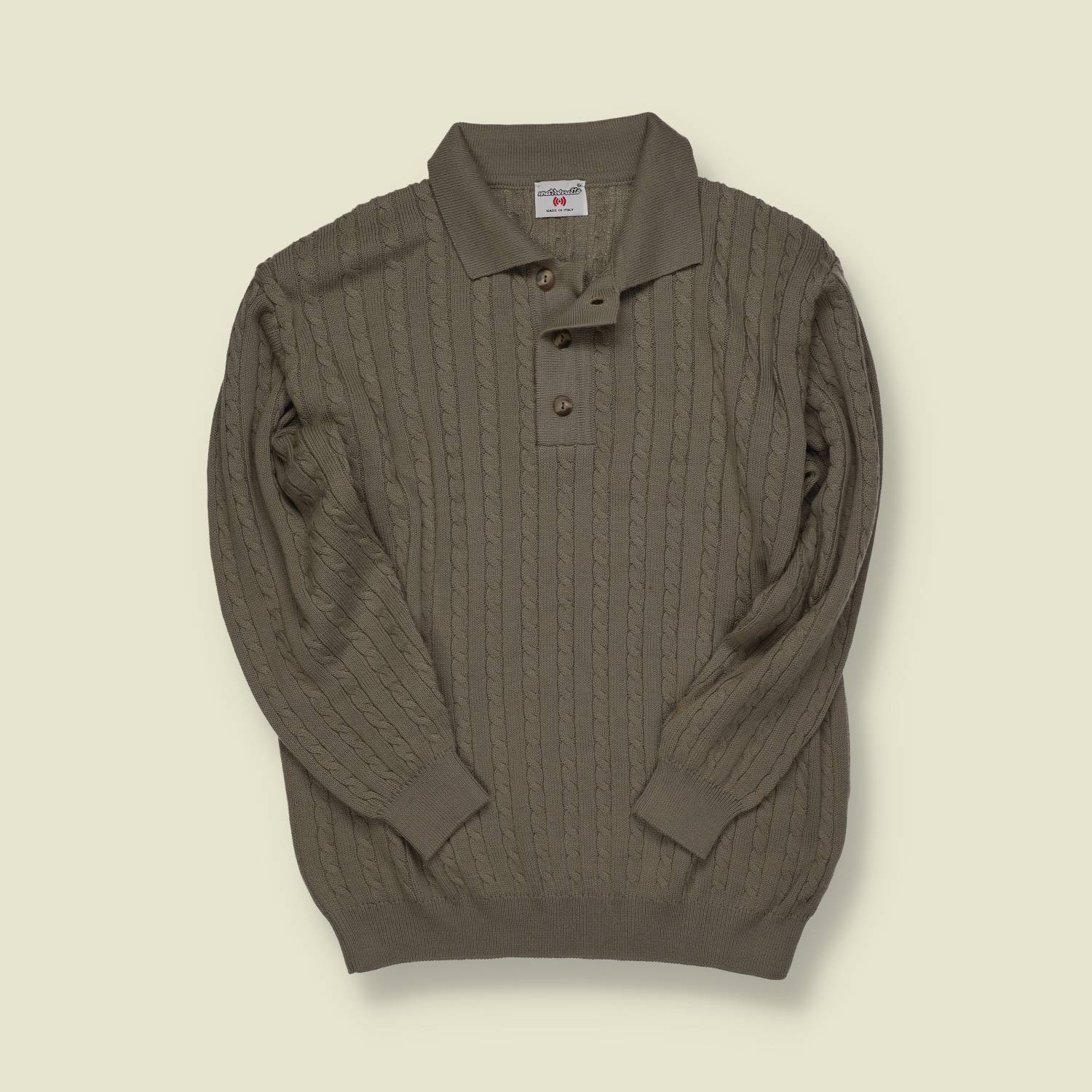 1980s | Massiotto | Made in Italy Cable Knit Polo – Olive -S/M