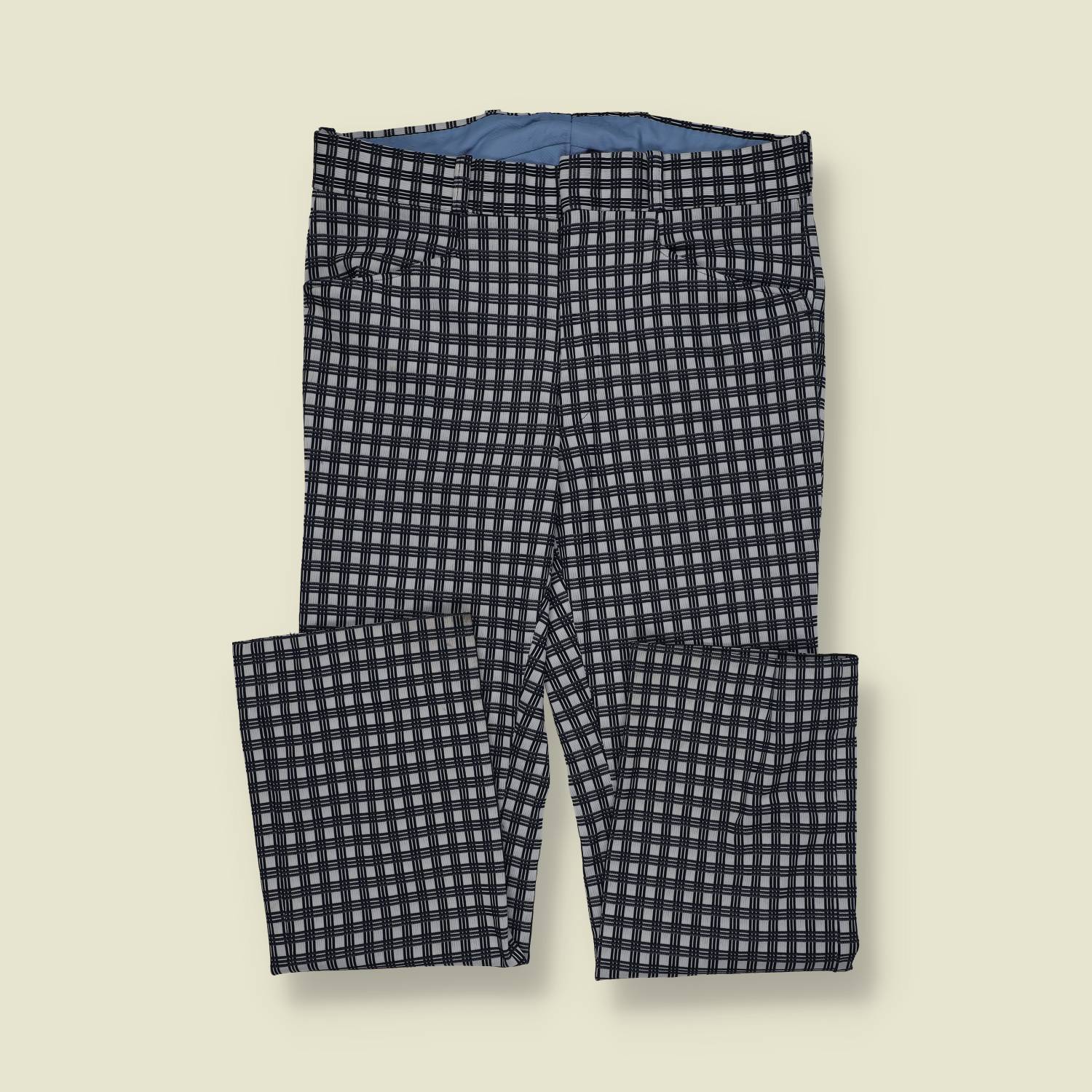 1970s | Unbranded | Checked Flared Trousers – Black / Grey - w32