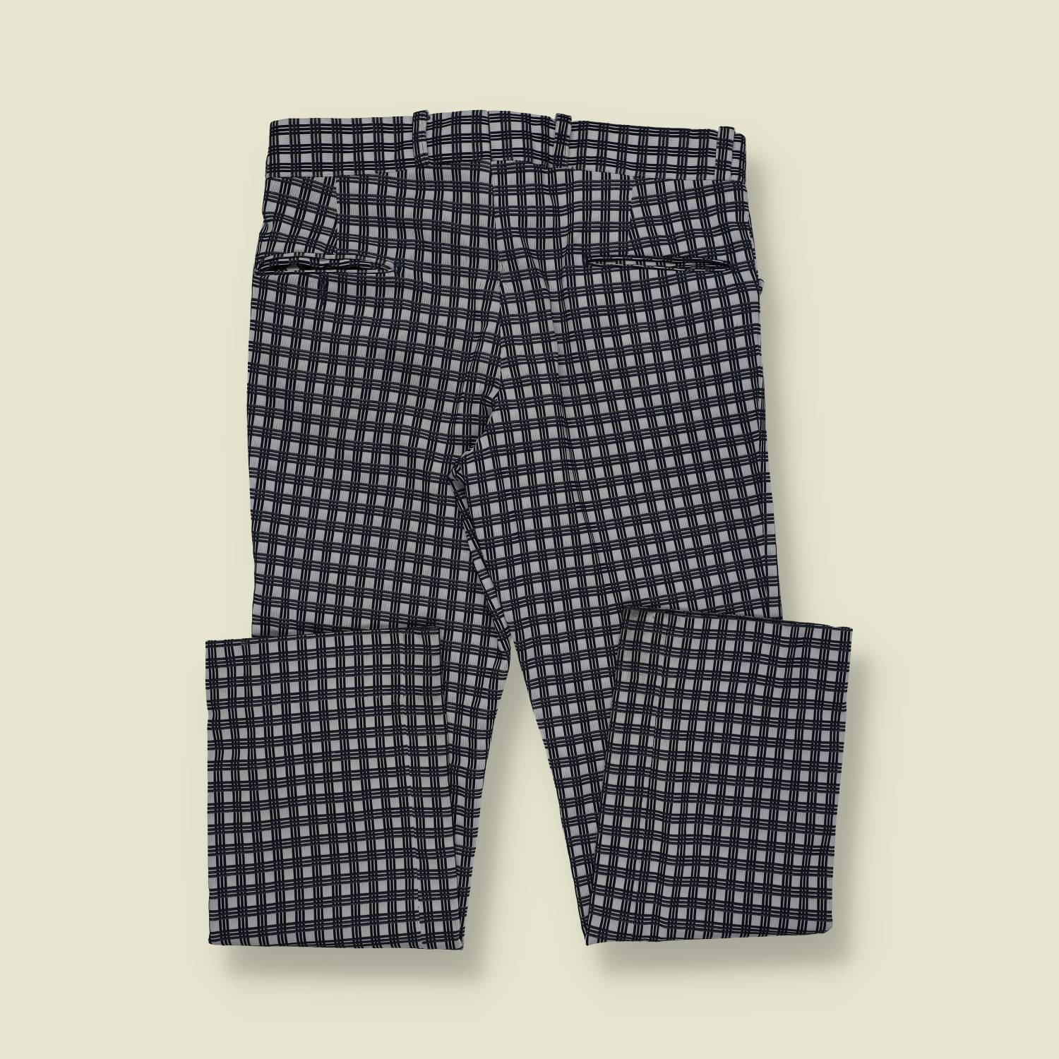 1970s | Unbranded | Checked Flared Trousers – Black / Grey - w32