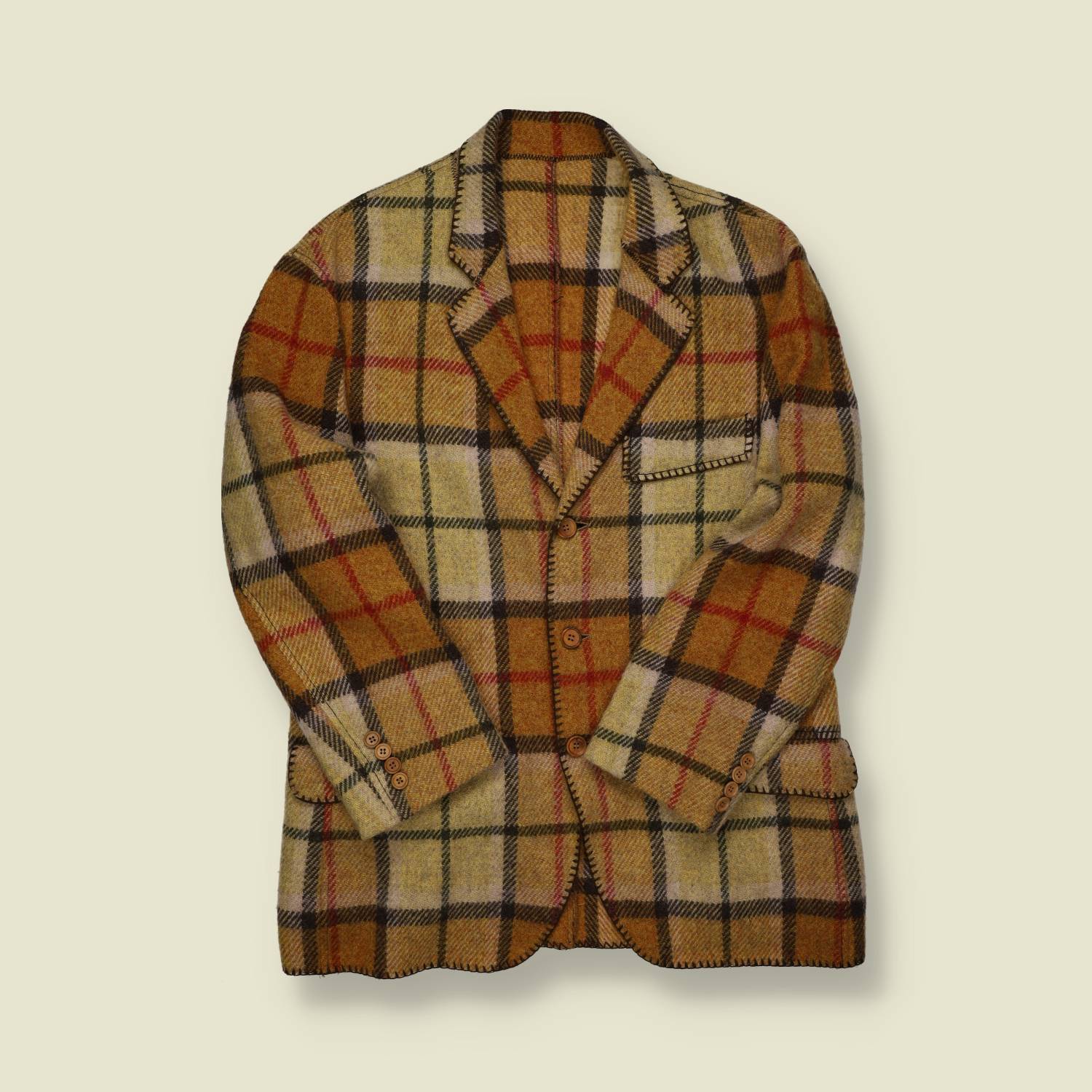 1970s | Unbranded | Wool Plaid Blazer – Ochre / Brown Check - M