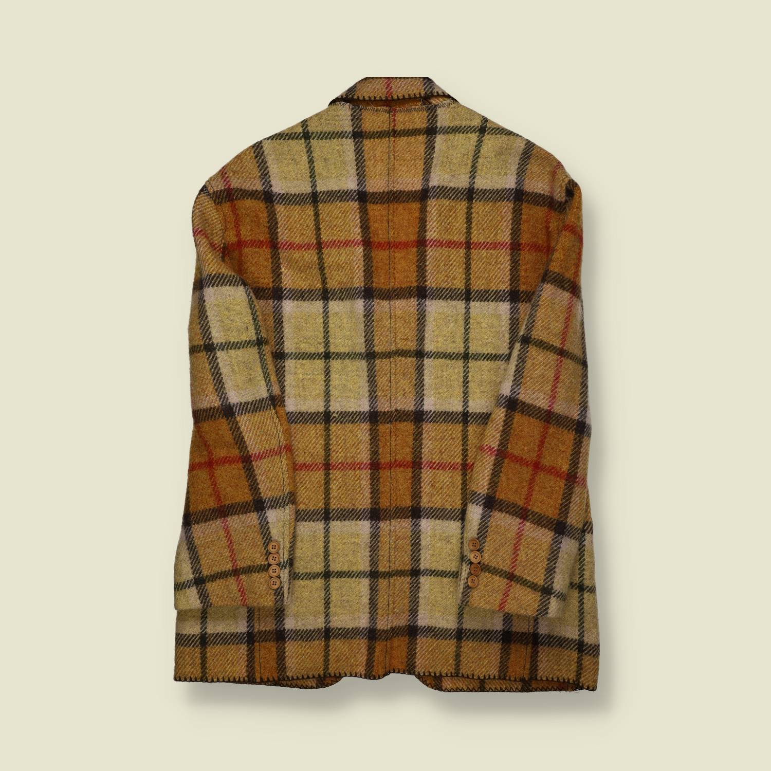 1970s | Unbranded | Wool Plaid Blazer – Ochre / Brown Check - M