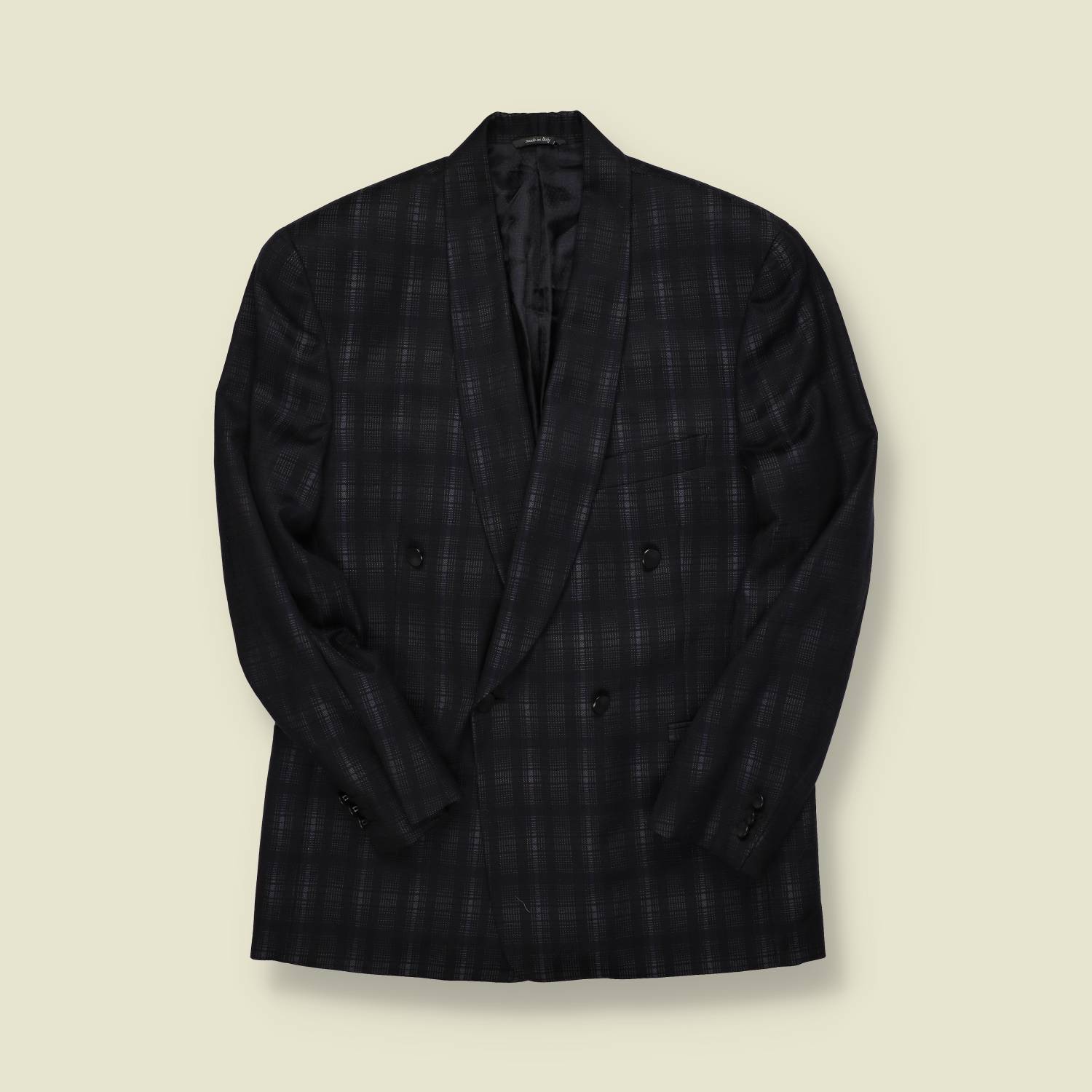 1980s | Italian Made | Double-Breasted Wool Blazer – Black Check - S/M