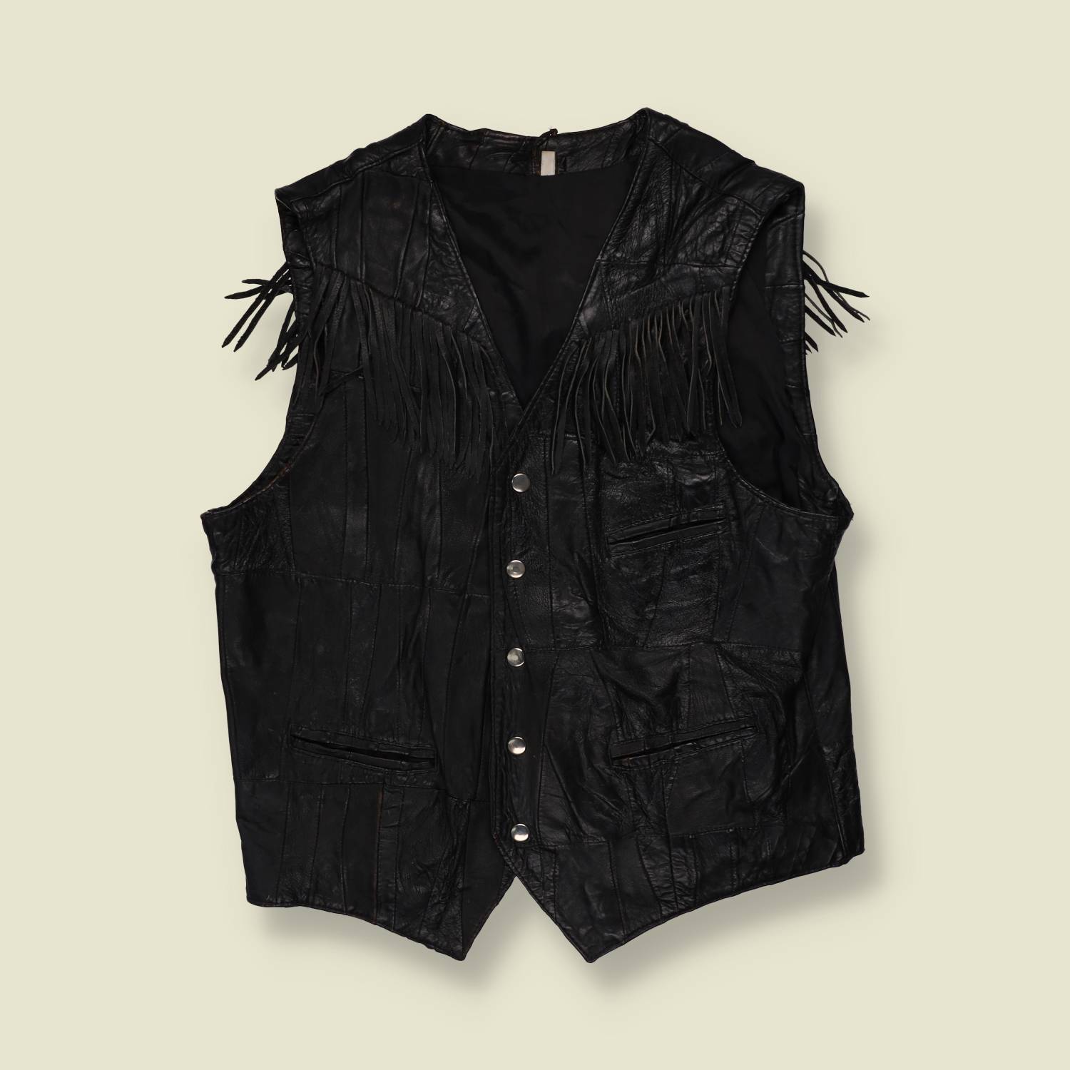 1980s–1990s | Black Leather Fringed Gilet - S