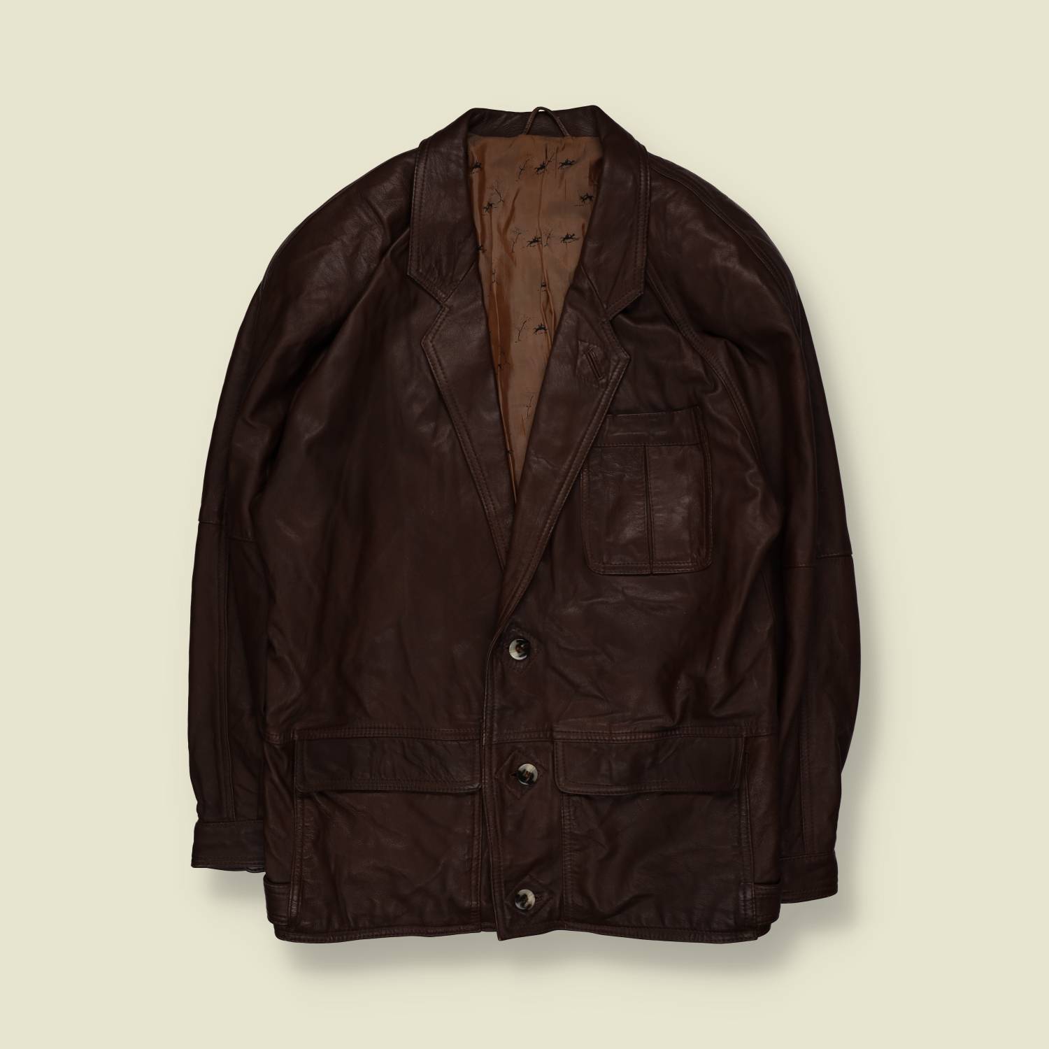 1980s | Brown Leather Coat - L