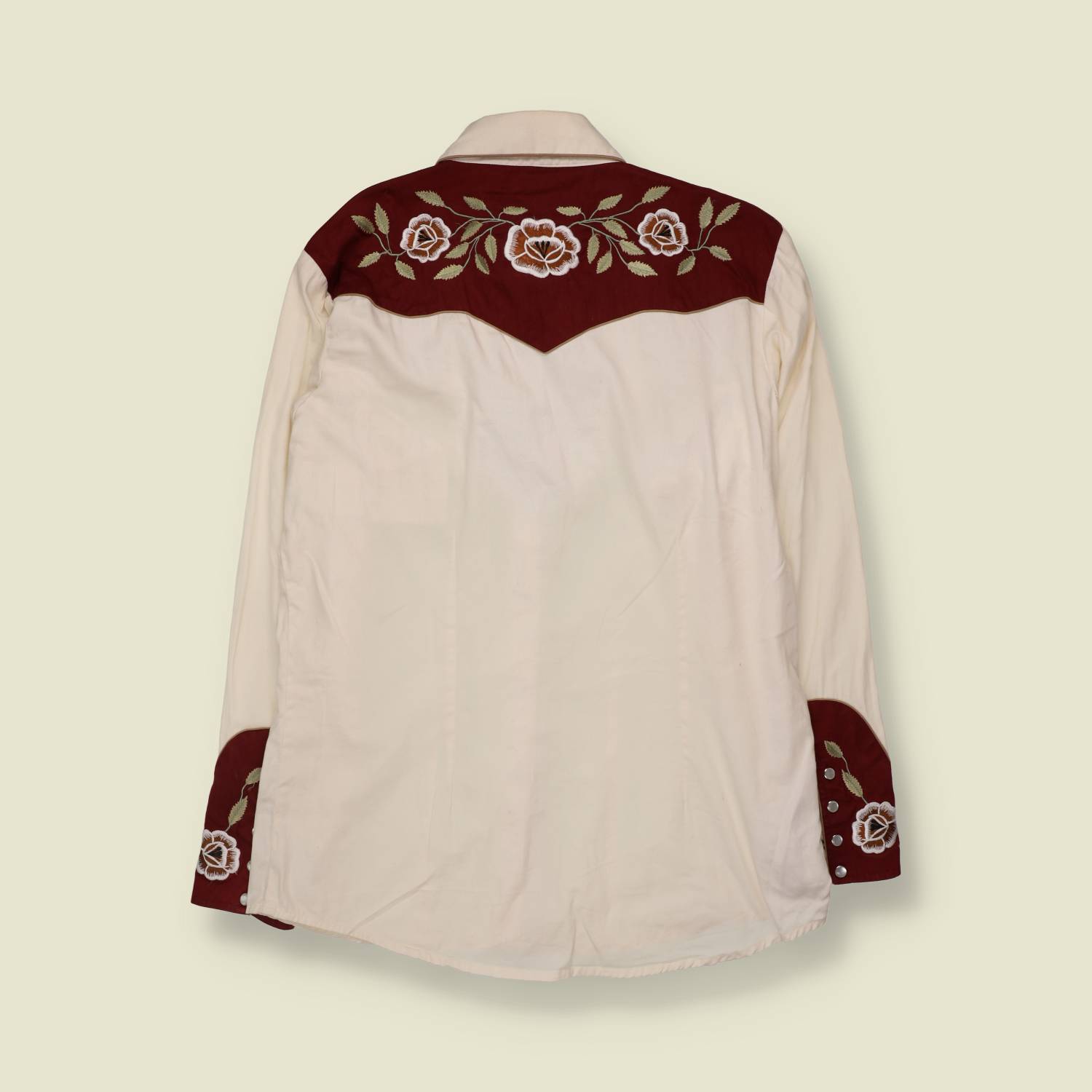 1990s | Stars And Stripes | Western Shirt | Cream And Burgundy - L