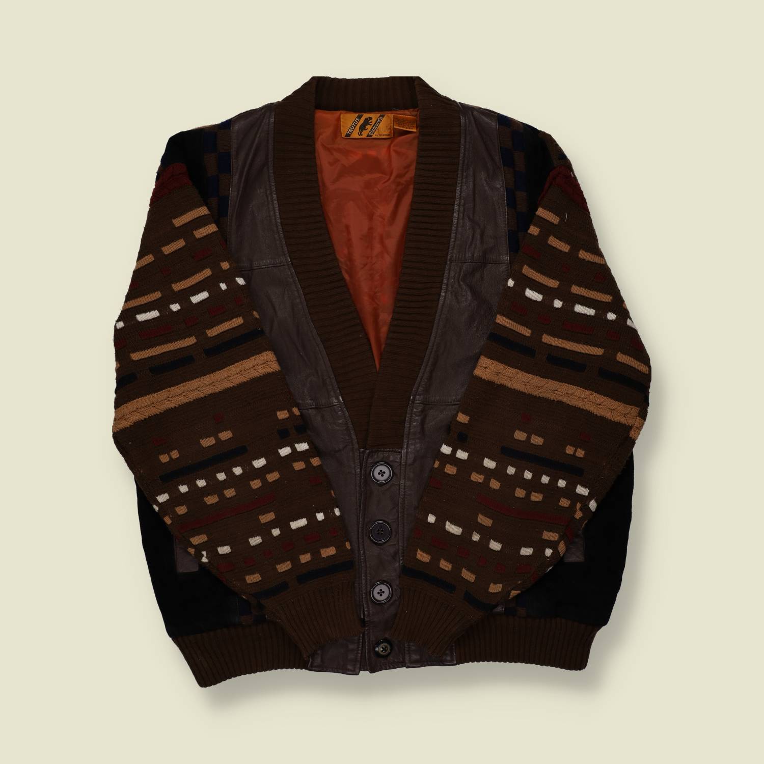 1990s Coogi Style Knitted Leather Cardigan - XXL