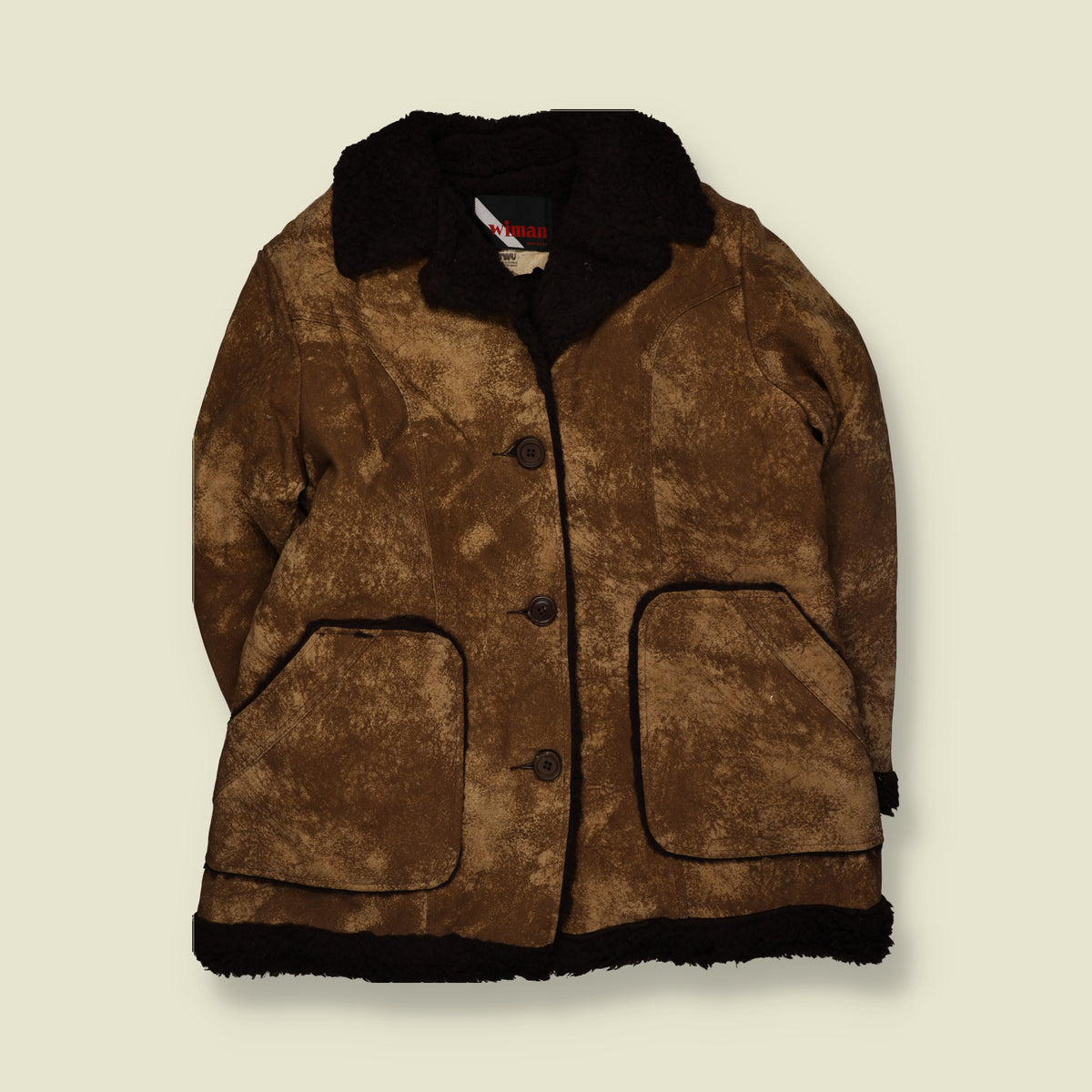 1970s | Wiman | Faux Sheepskin Coat | Brown - XL