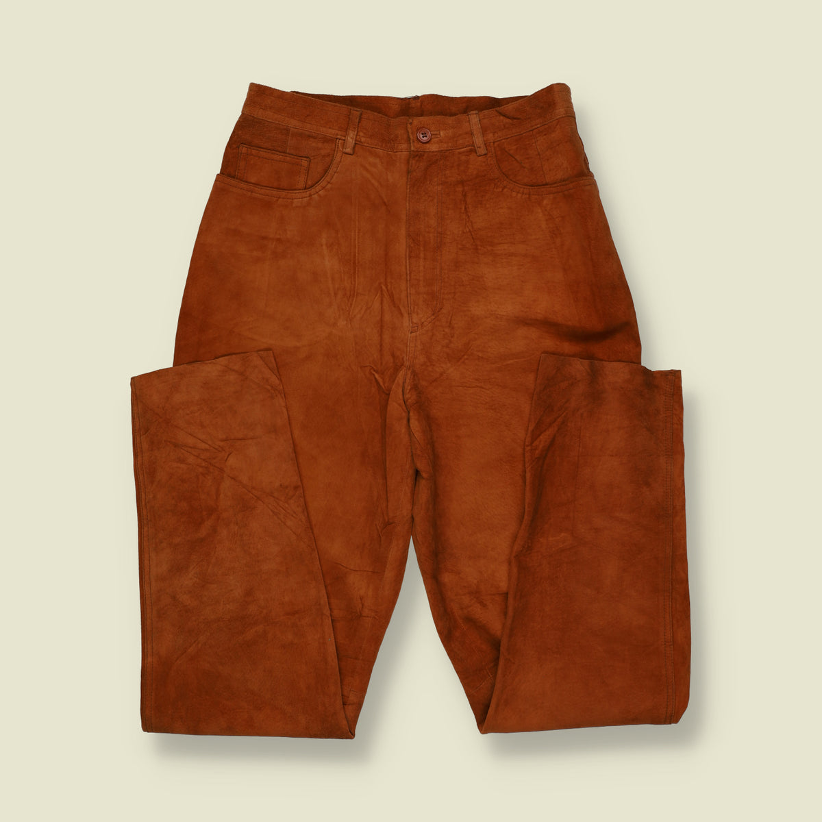 1980s | Suede Leather Trousers | Tan Brown - W28
