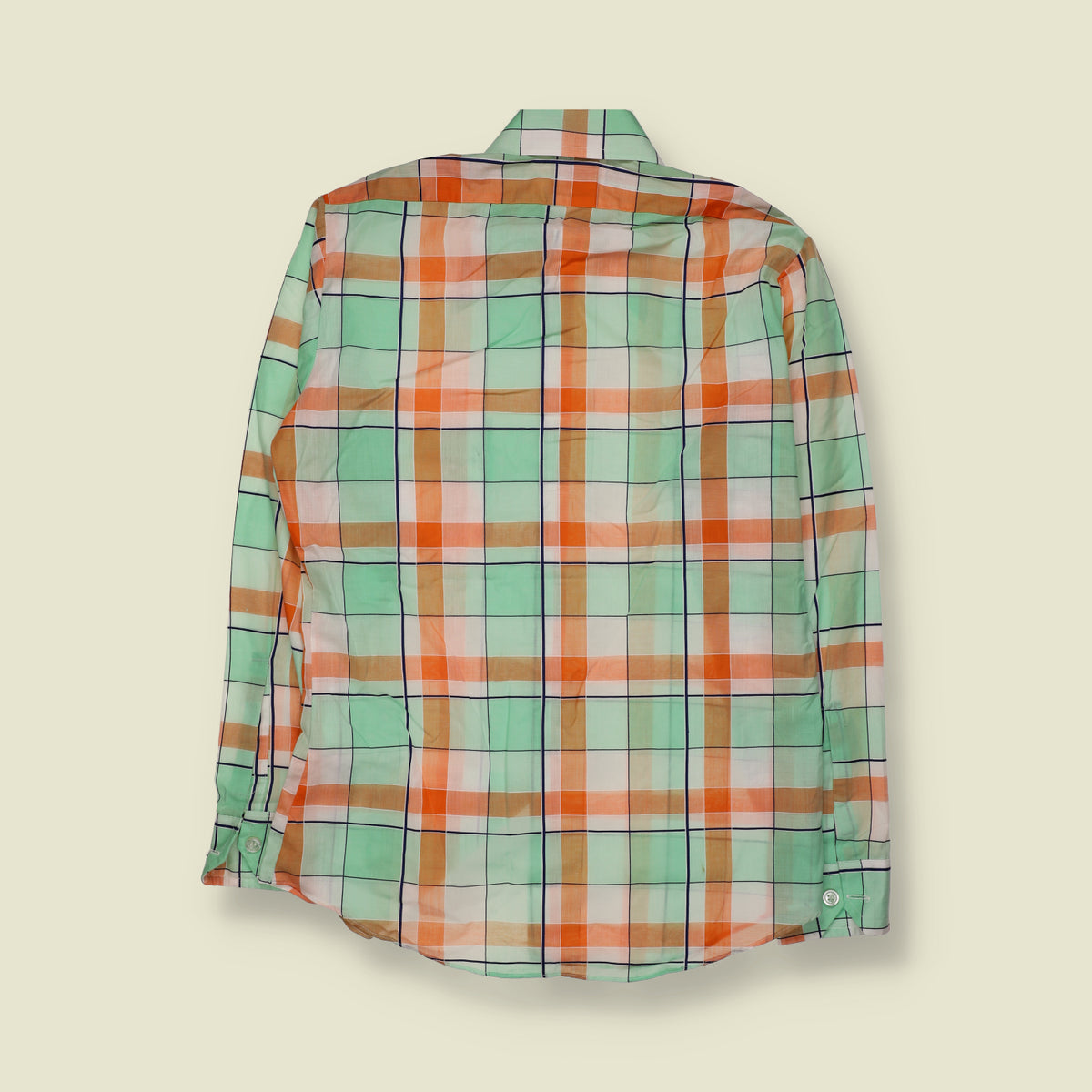 1970s | Coldpress Check Shirt | Mint Green & Orange - M