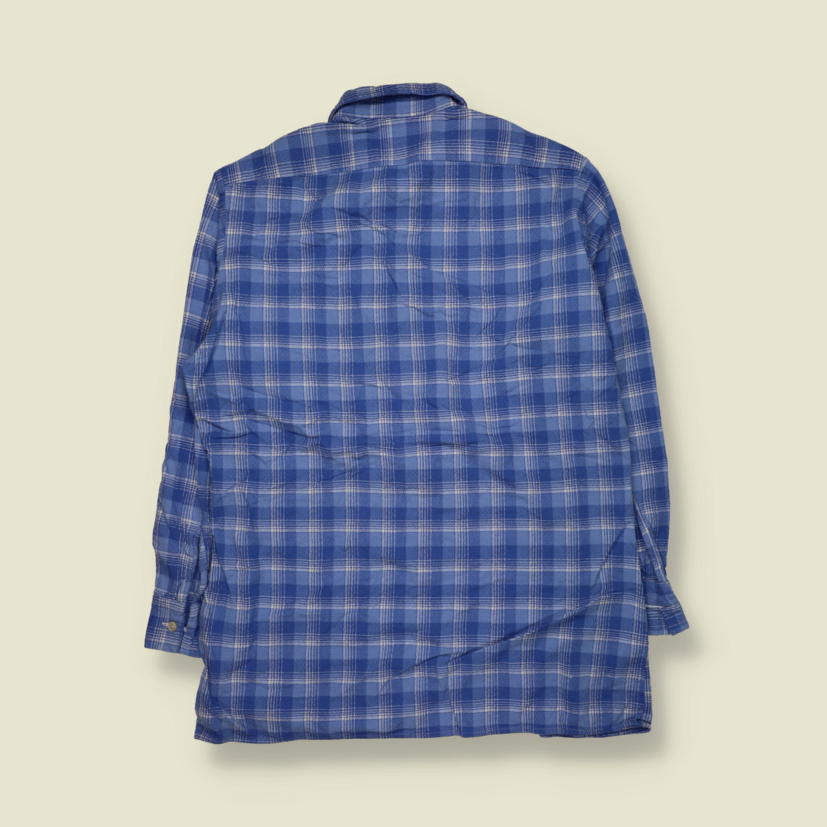1970s | Cotton Blend Check Shirt | Blue & White - L