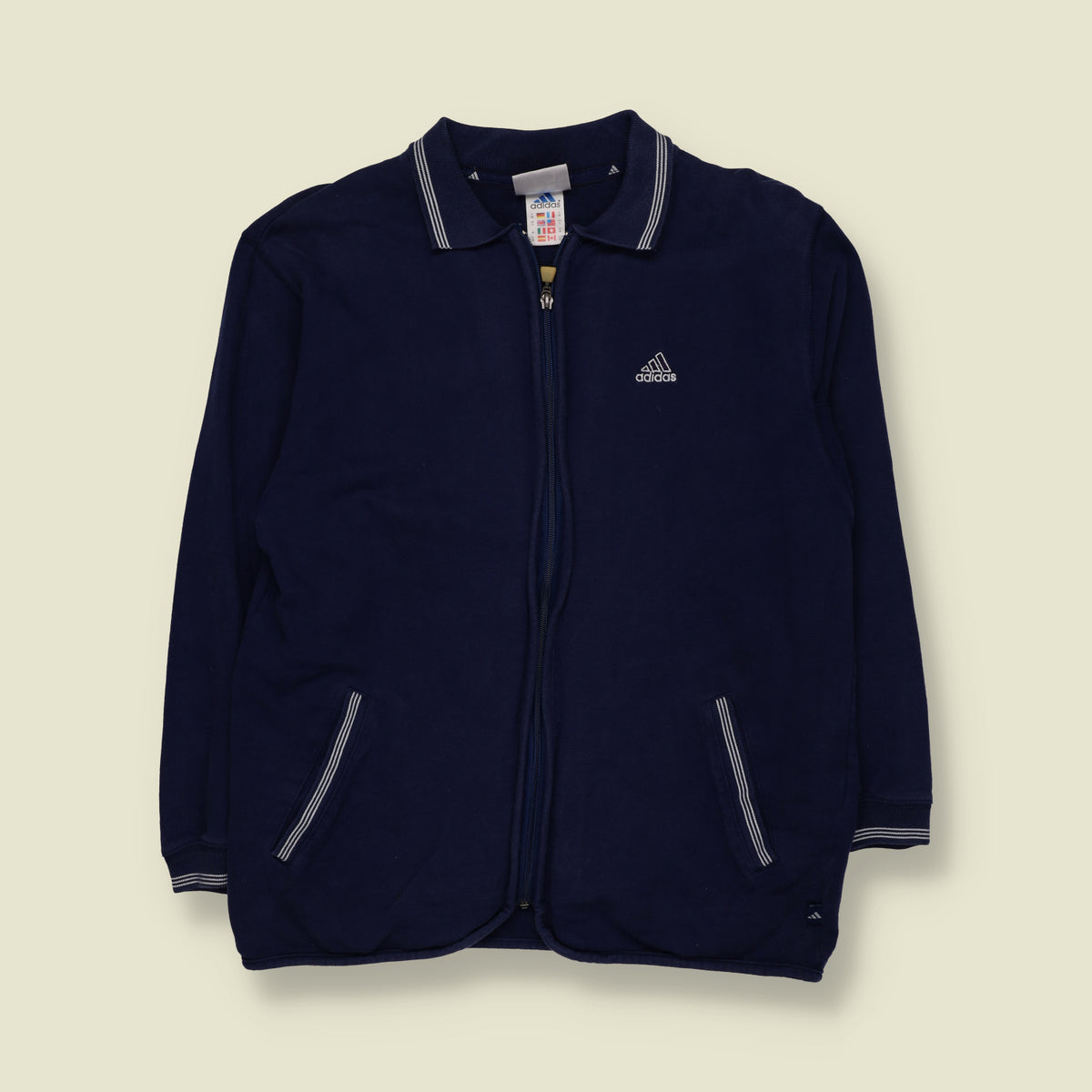 1990s | Adidas | Full Zip Collared Sweatshirt | Navy Blue - 12