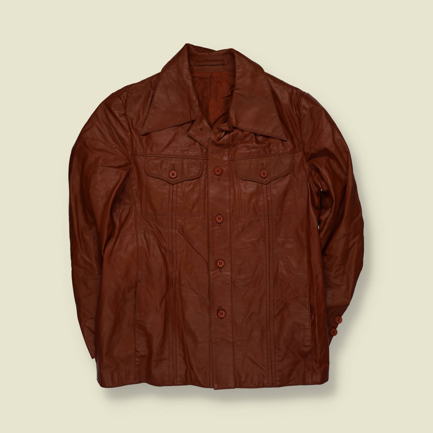 1970s | Rust Brown Leather Button Front Jacket - S