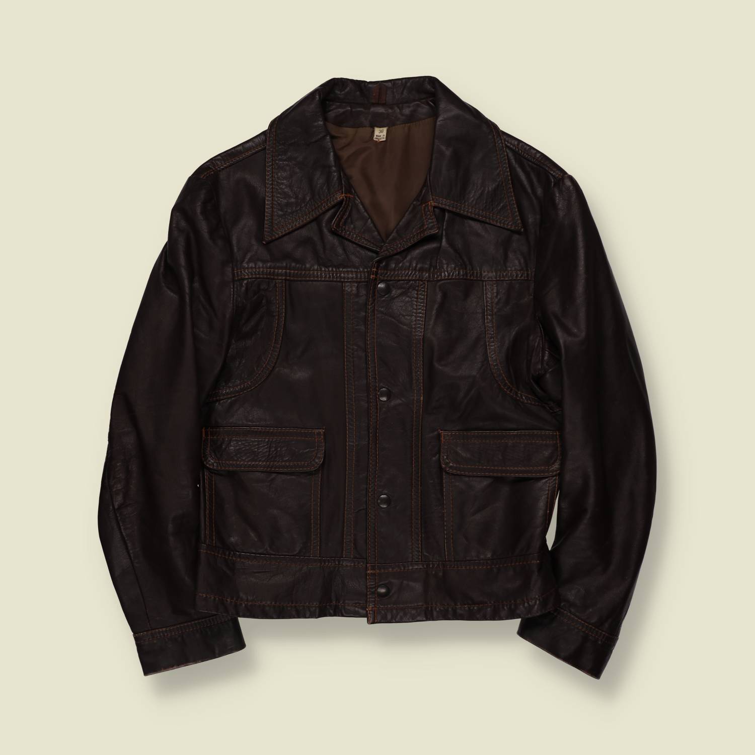 1970s | Dark Brown Leather Snap Front Jacket - Made in Argentina - XXS