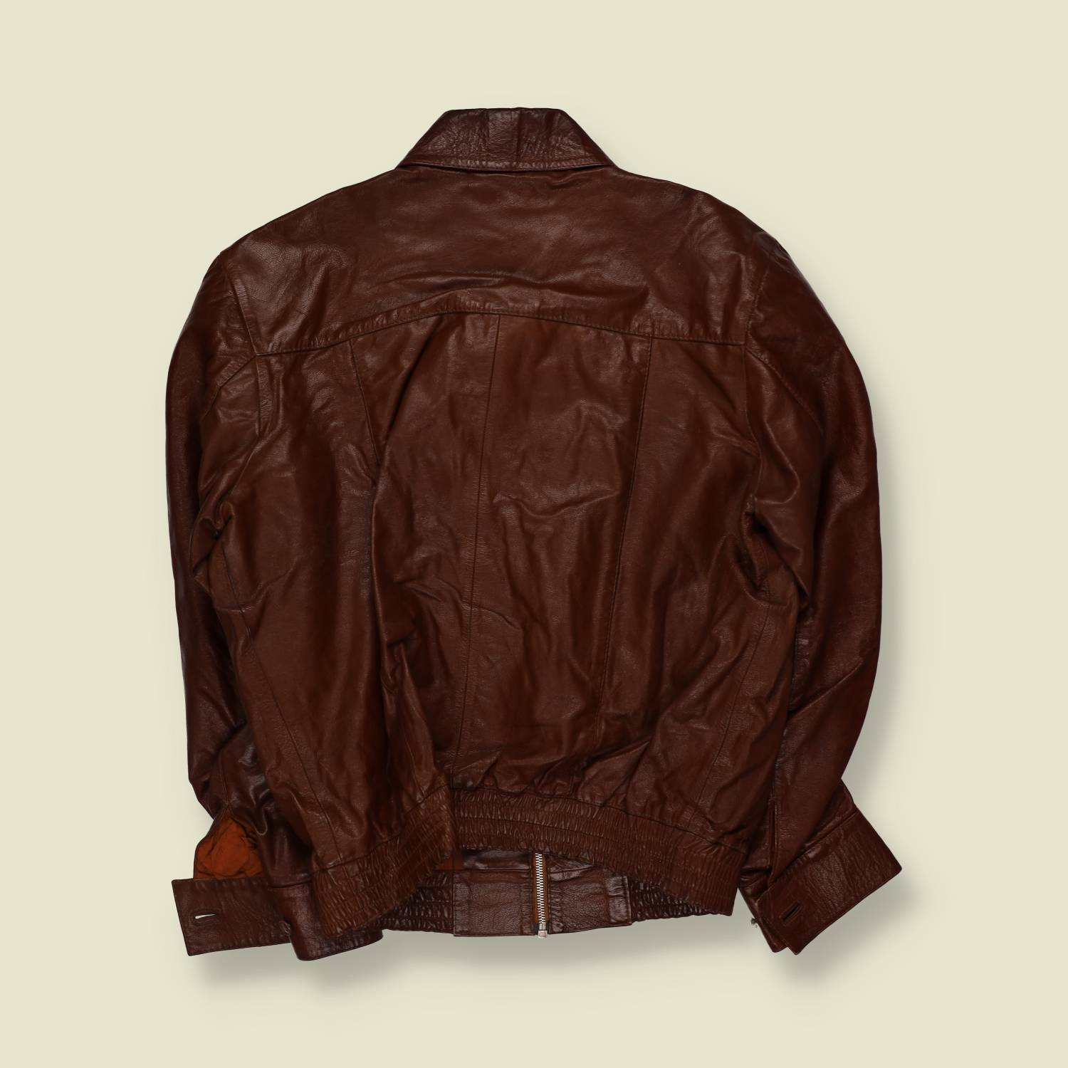 1970s | Burgundy Brown Leather Zip Front Jacket - M