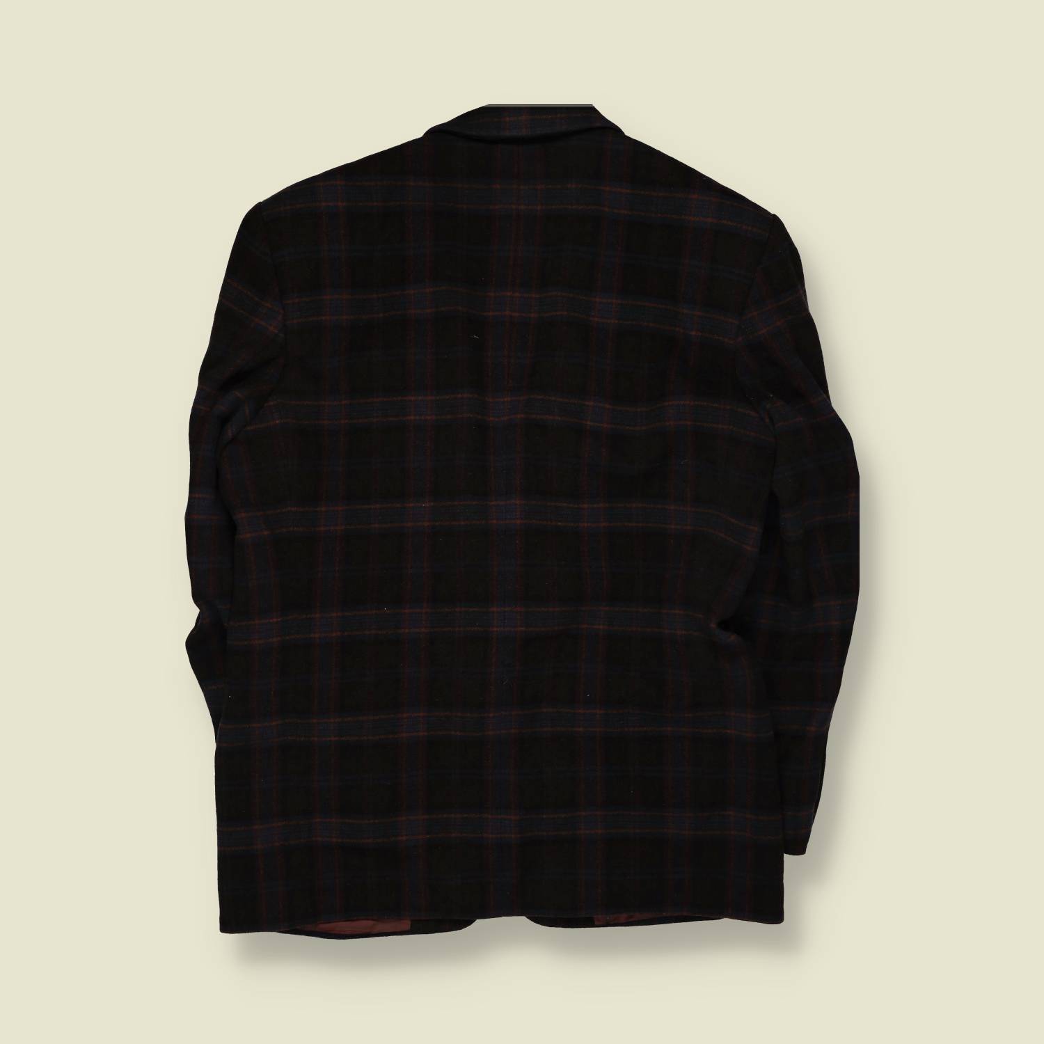 1980s | Navy & Burgundy Plaid Two-Button Blazer - L