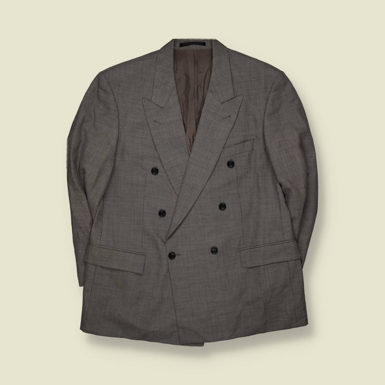 1980s | Guy Laroche | Brown Birdseye Double Breasted Two-Piece Suit - XL