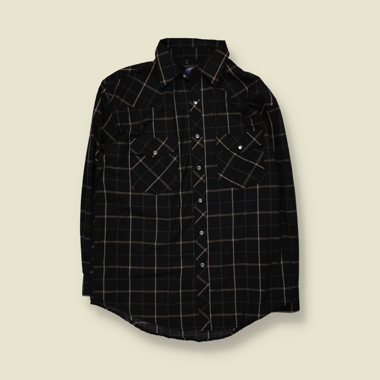 1990s | Falcon | Black Plaid Long-Sleeve Western Shirt - L