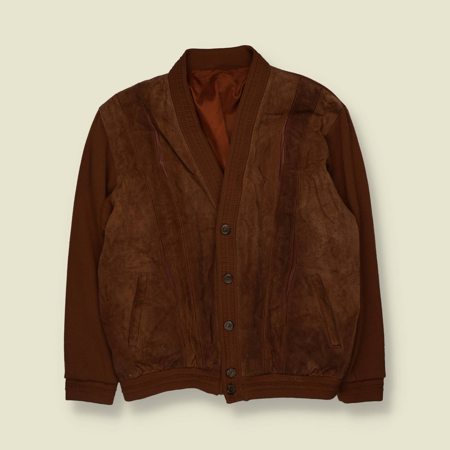 1980s | Tan Suede & Knit Cardigan Jacket - XXL