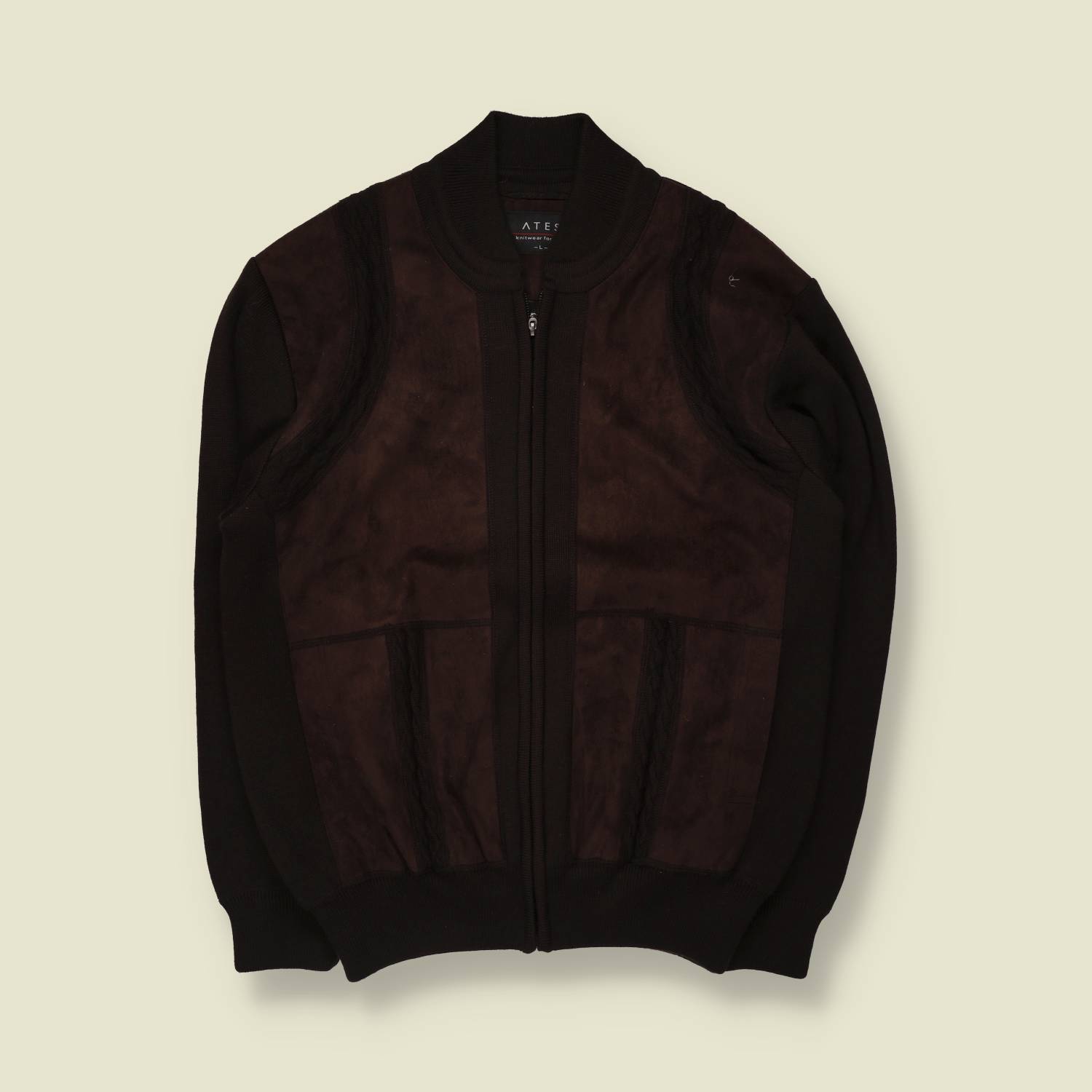 1990s | Ates | Dark Brown Suede & Knit Bomber Jacket - L