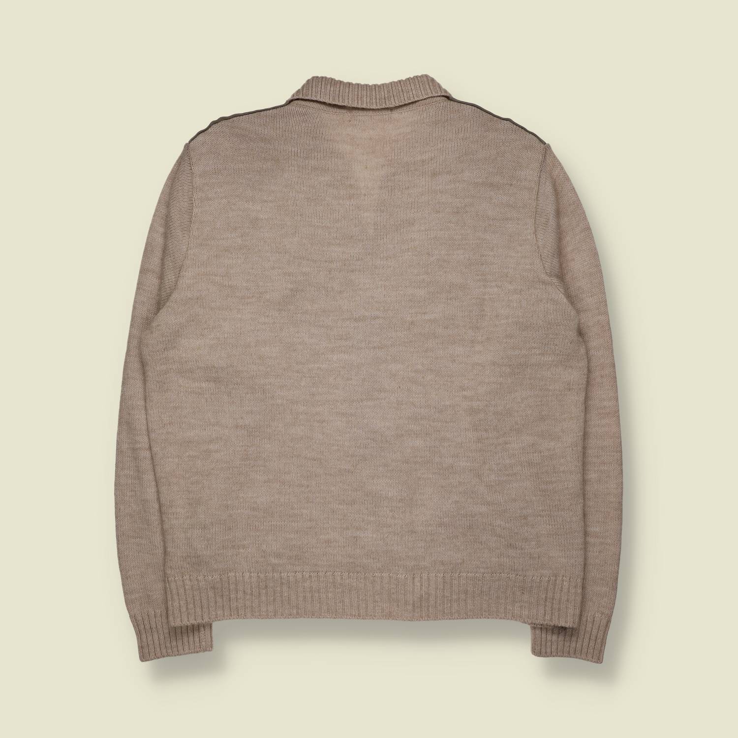 1990s | Marks & Spencer | Oatmeal Knit & Suede Yoke Zip Jacket - XL