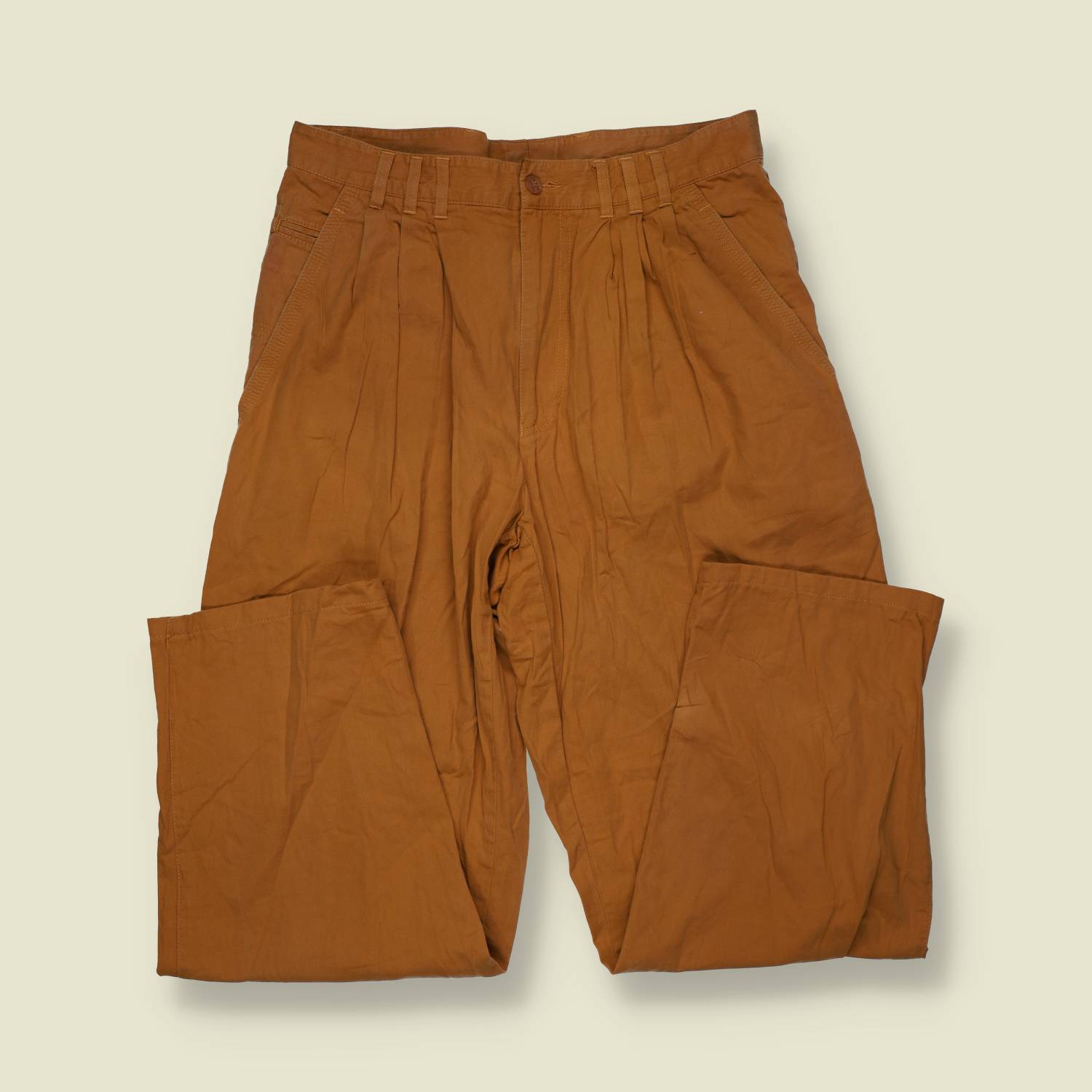 1980s | Tan High-Waisted Pleated Trousers - w32