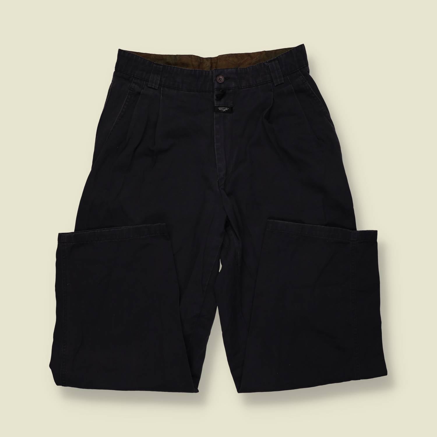 1990s | Navy High-Waisted Pleated Trousers - w30