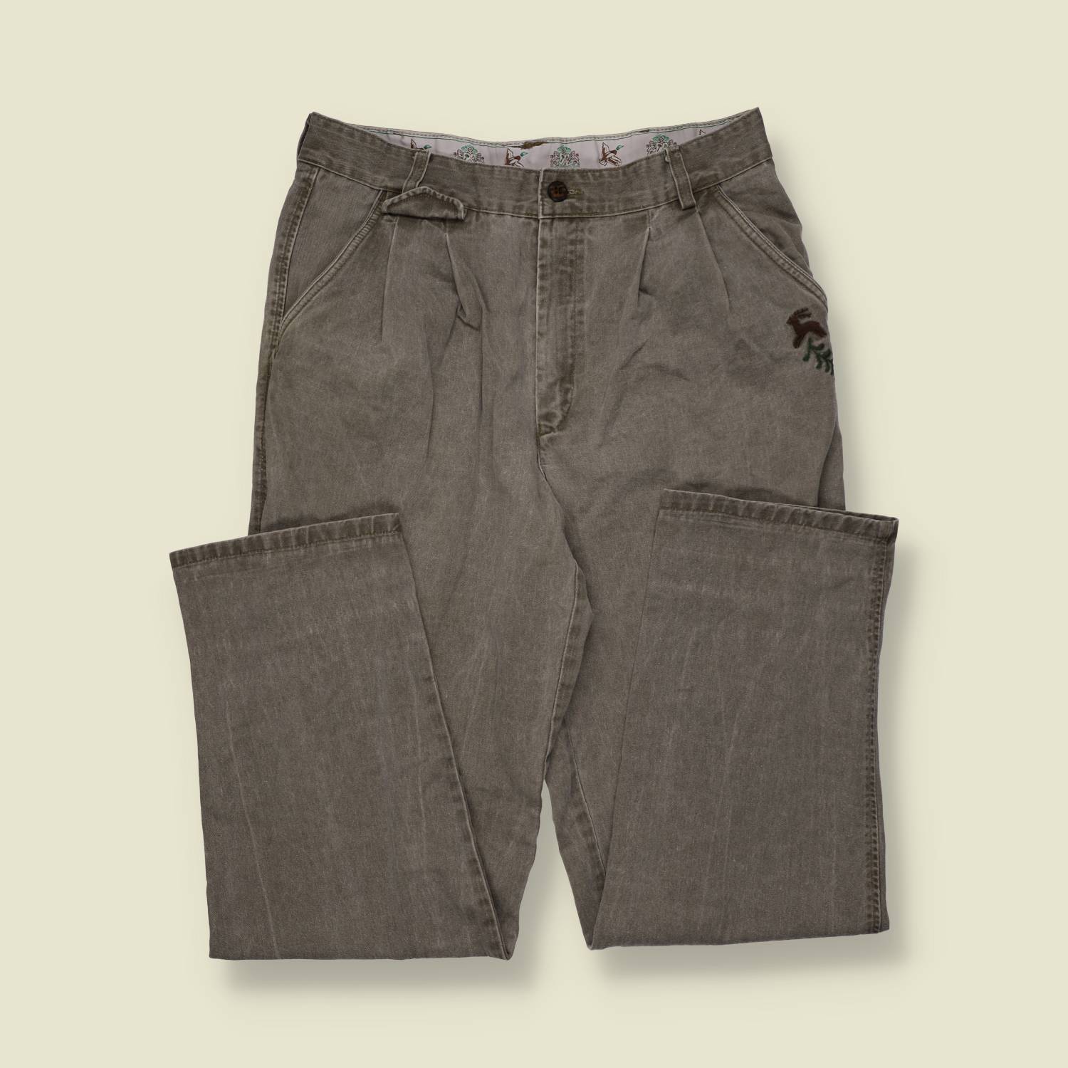 1990s | Khaki High-Waisted Pleated Cotton Trousers - w32