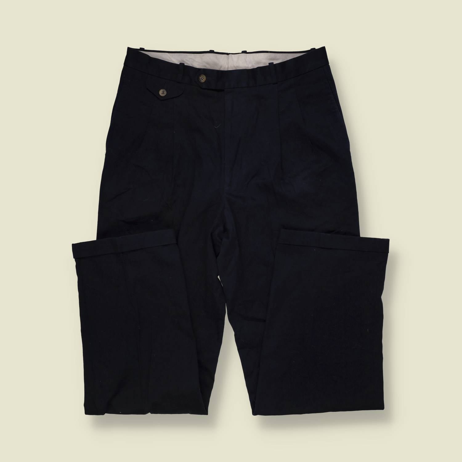 1990s | Navy Pleated Cotton Trousers - w32