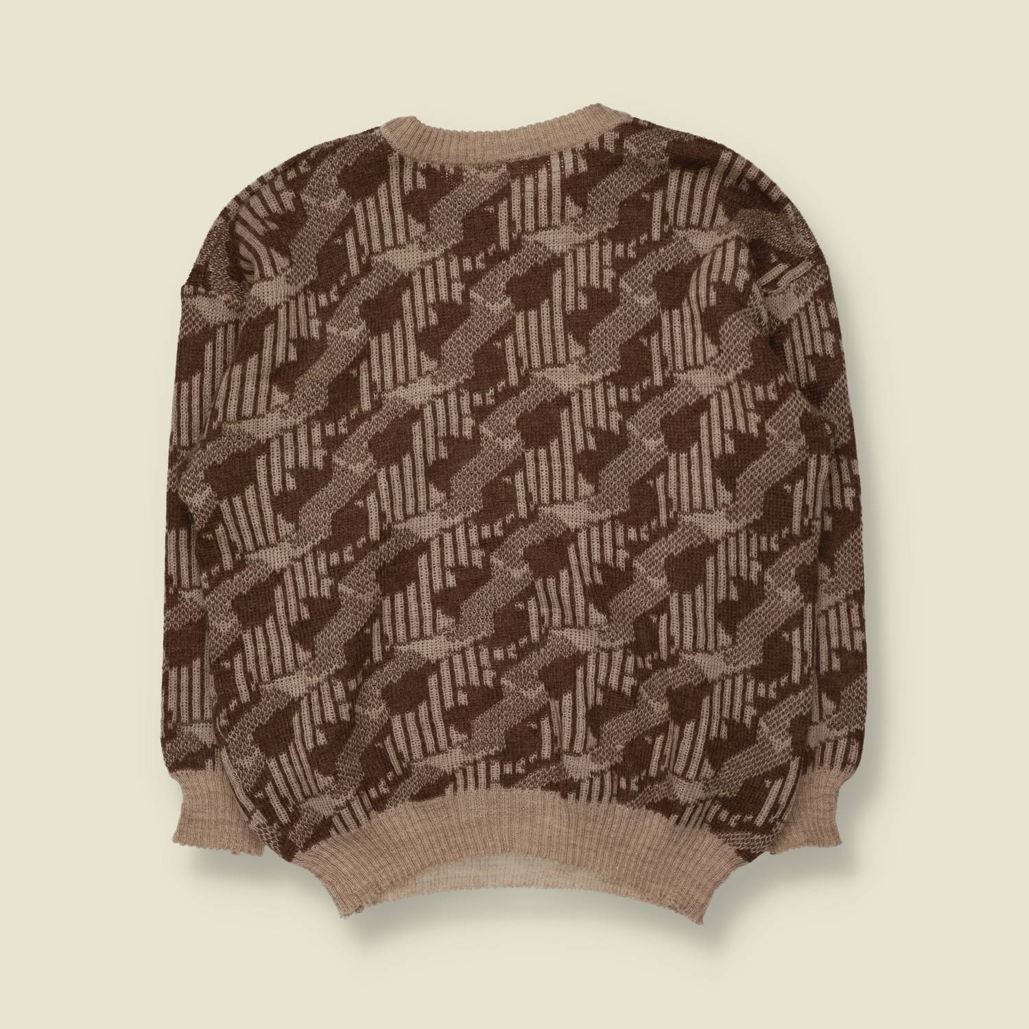 1980s | Lun | Patterned Jumper | Brown/Beige - XL