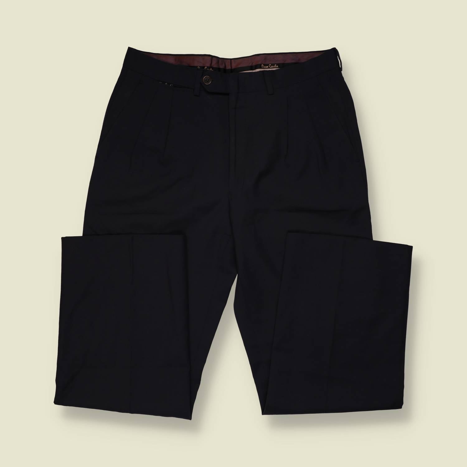 1980s | Pierre Cardin | Pleated Wool Trousers | Navy - w32
