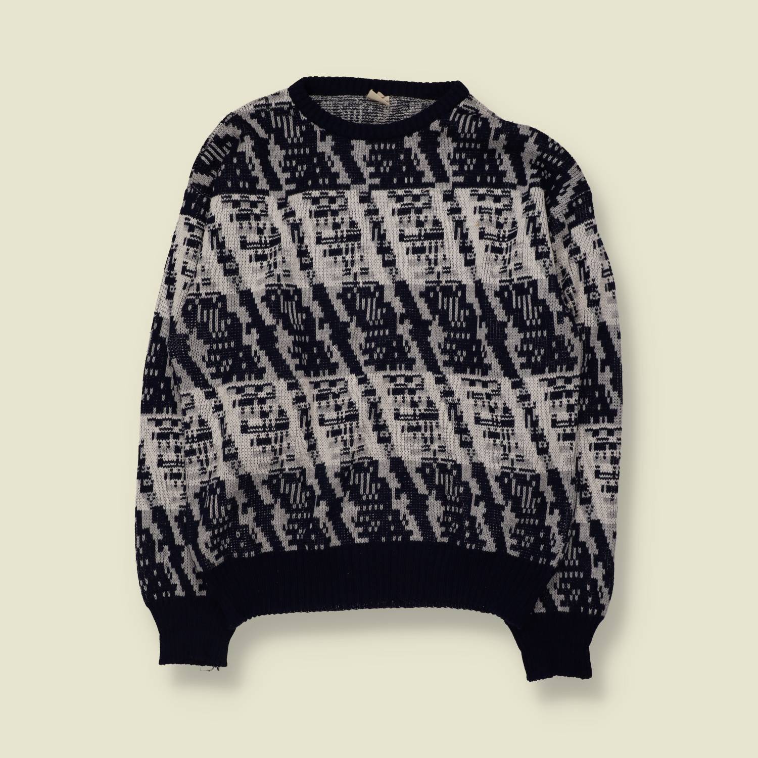 1980s | Abstract Pattern Jumper | Navy/Grey - M