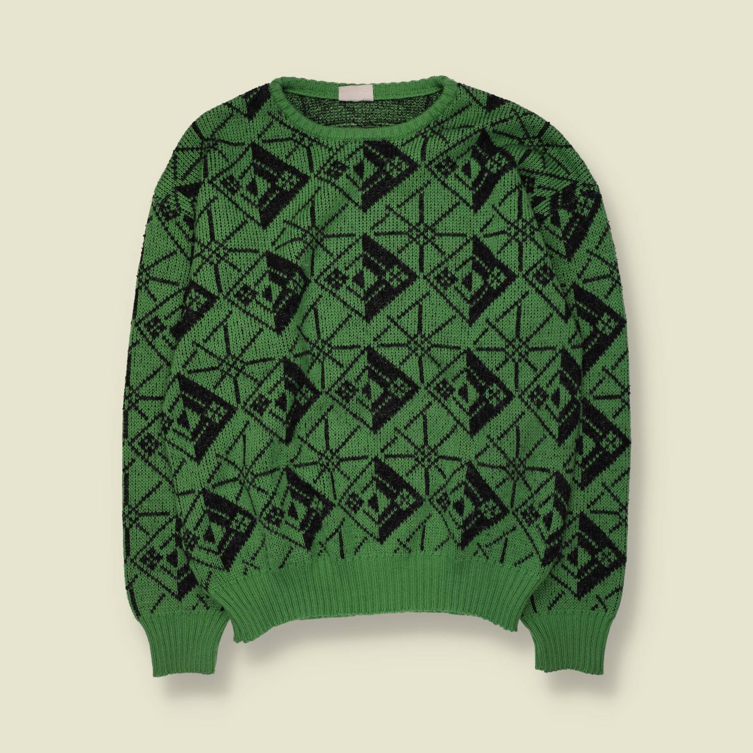 1980s | Geometric Diamond Jumper | Green/Black - M