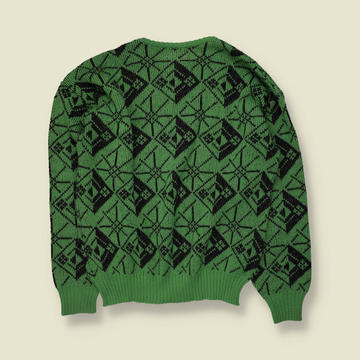 1980s | Geometric Diamond Jumper | Green/Black - M