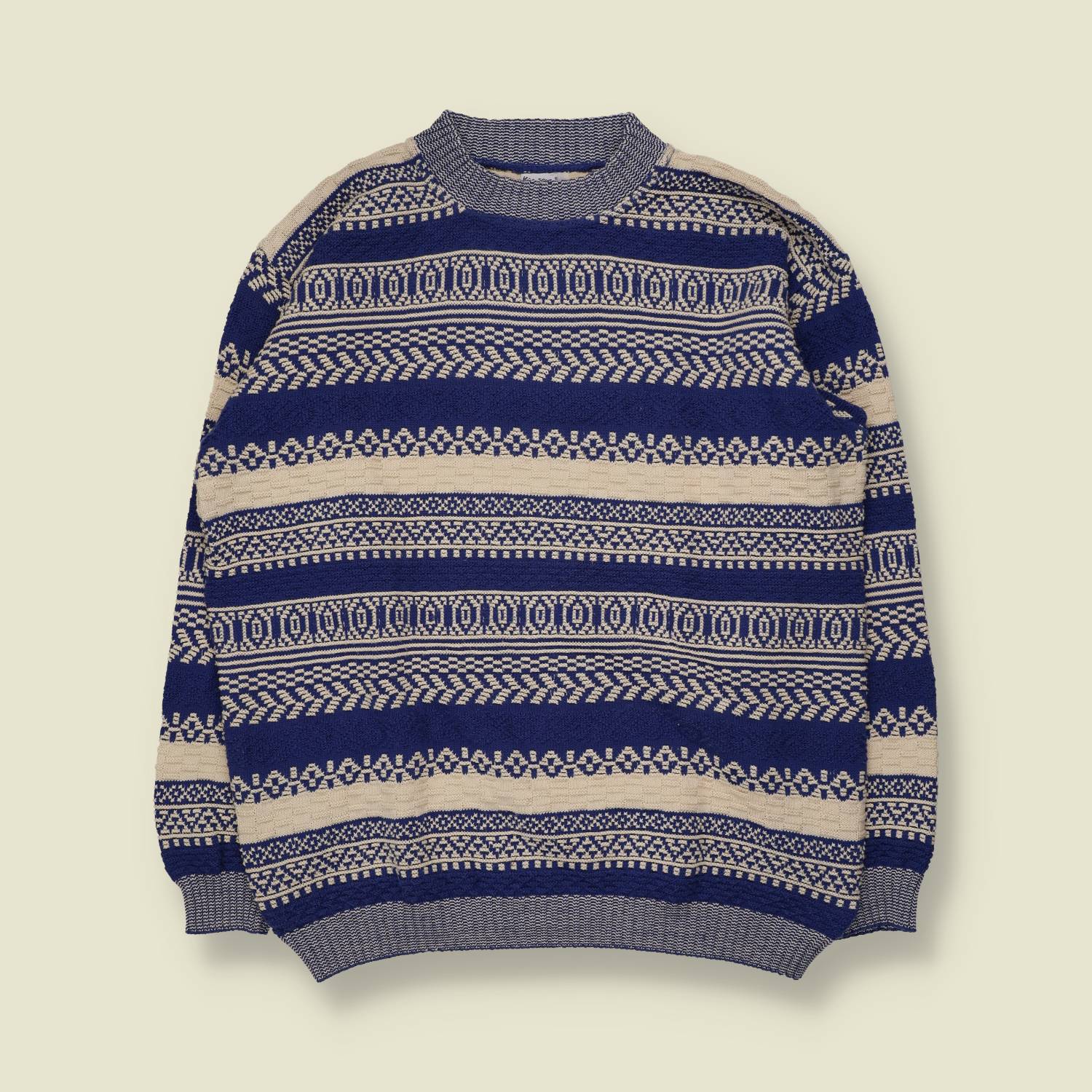 1980s | Fair Isle Jumper | Navy/Cream - L