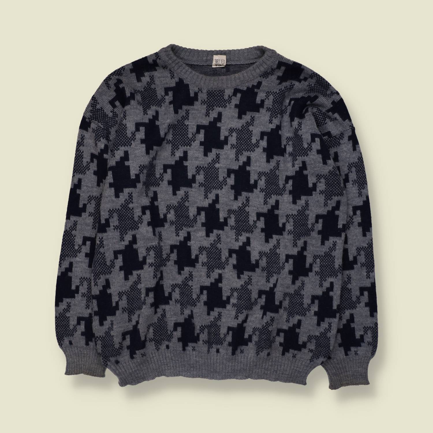 1980s | Houndstooth Jumper | Grey/Navy - L