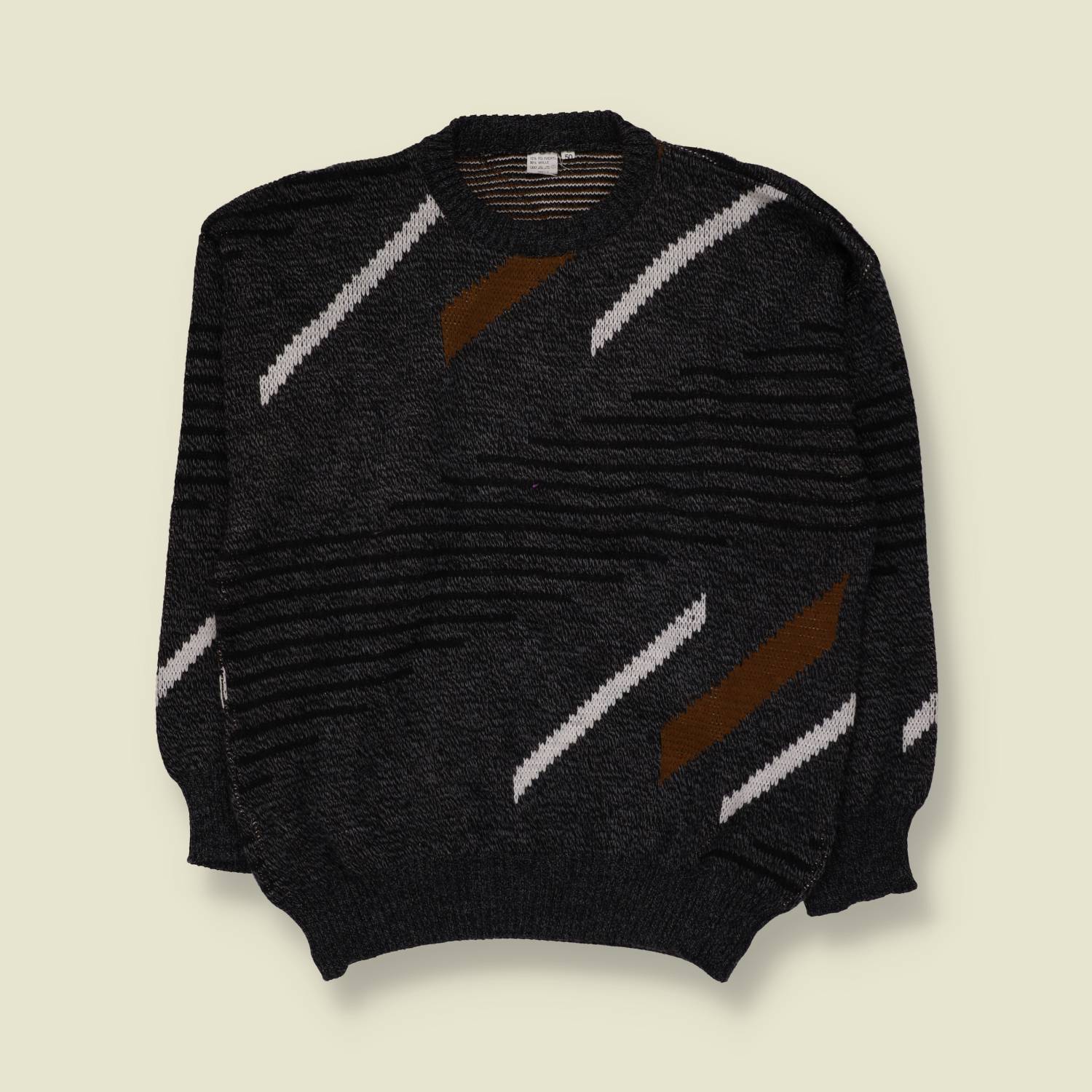 1980s | Abstract Streak Jumper | Charcoal/Brown - XL