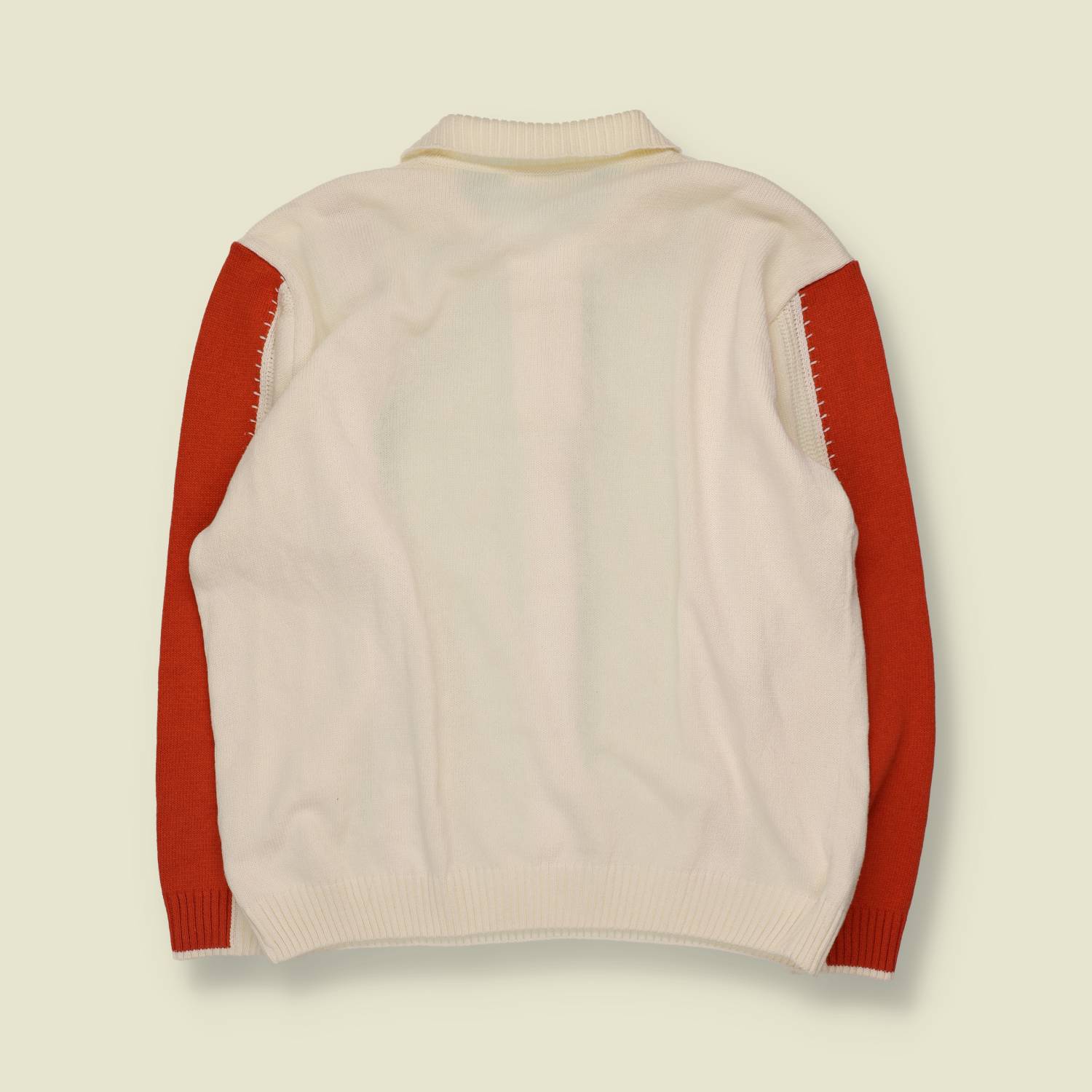 1980s | Giorgio Cavalli | Striped Polo Jumper | Cream/Rust - XXL