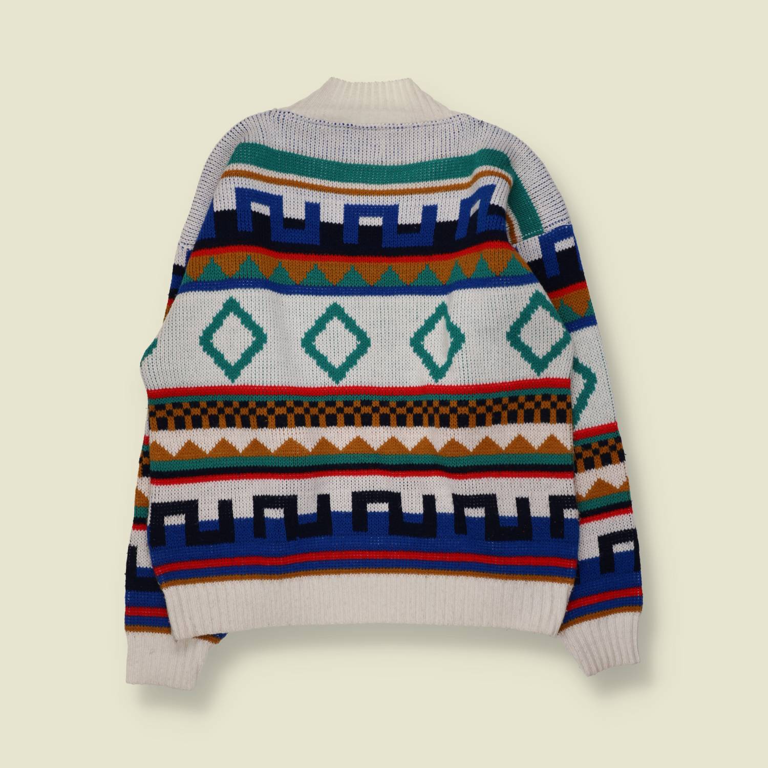 1980s | Aztec Pattern Jumper | Cream/Multi - L
