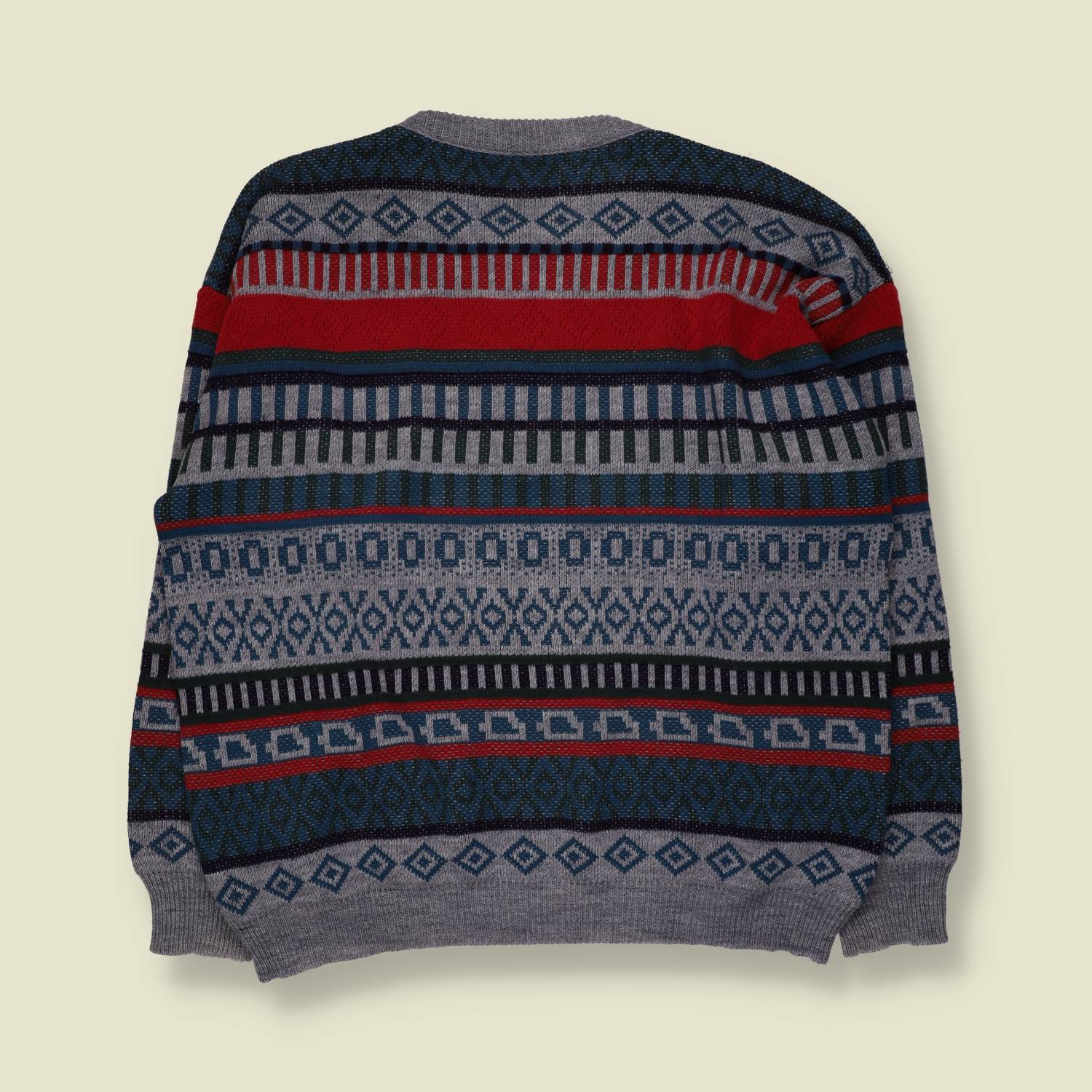 1980s | Unbranded | Wool Blend Aztec Pattern Knit Jumper | Grey Multi - XXL