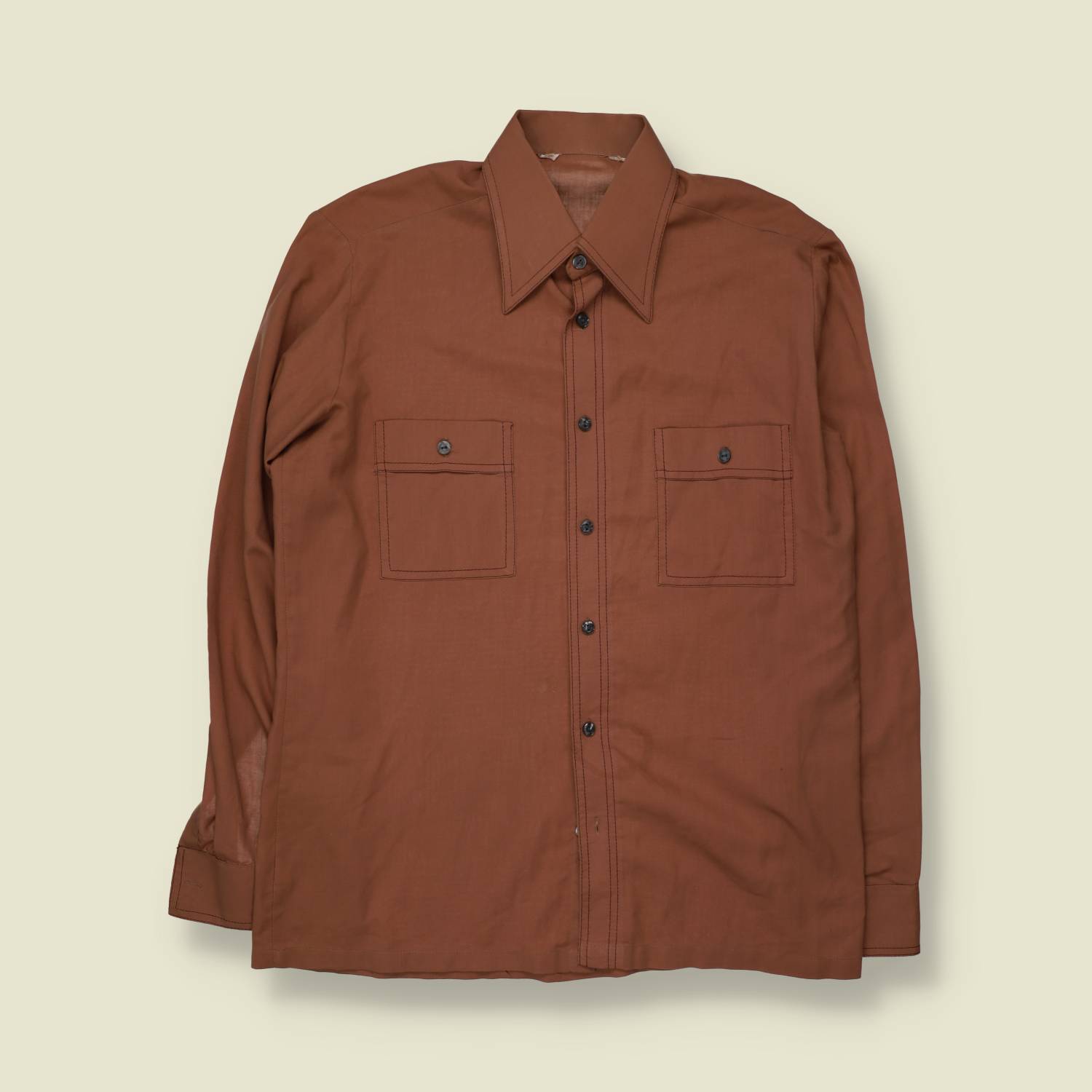1970s | Contrast Stitch Shirt | Brown - S
