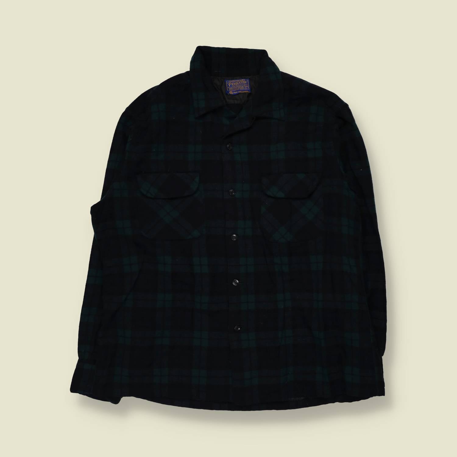 1970s | Pendleton | Tartan Wool Shirt | Black/Green - L
