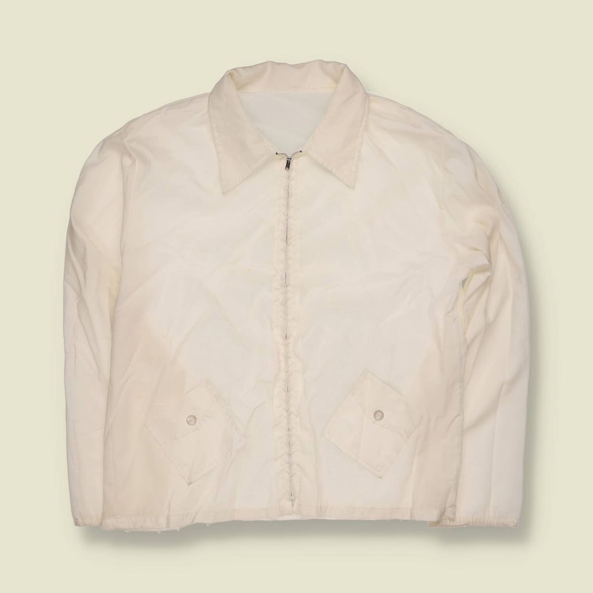 1960s | Paper Thin Nylon Zip Jacket | Cream - S
